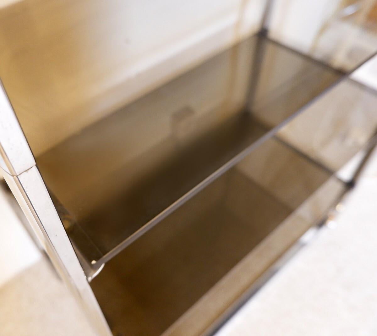 Smoked Glass Milo Baughman style Chrome arc shelf - 1970s For Sale