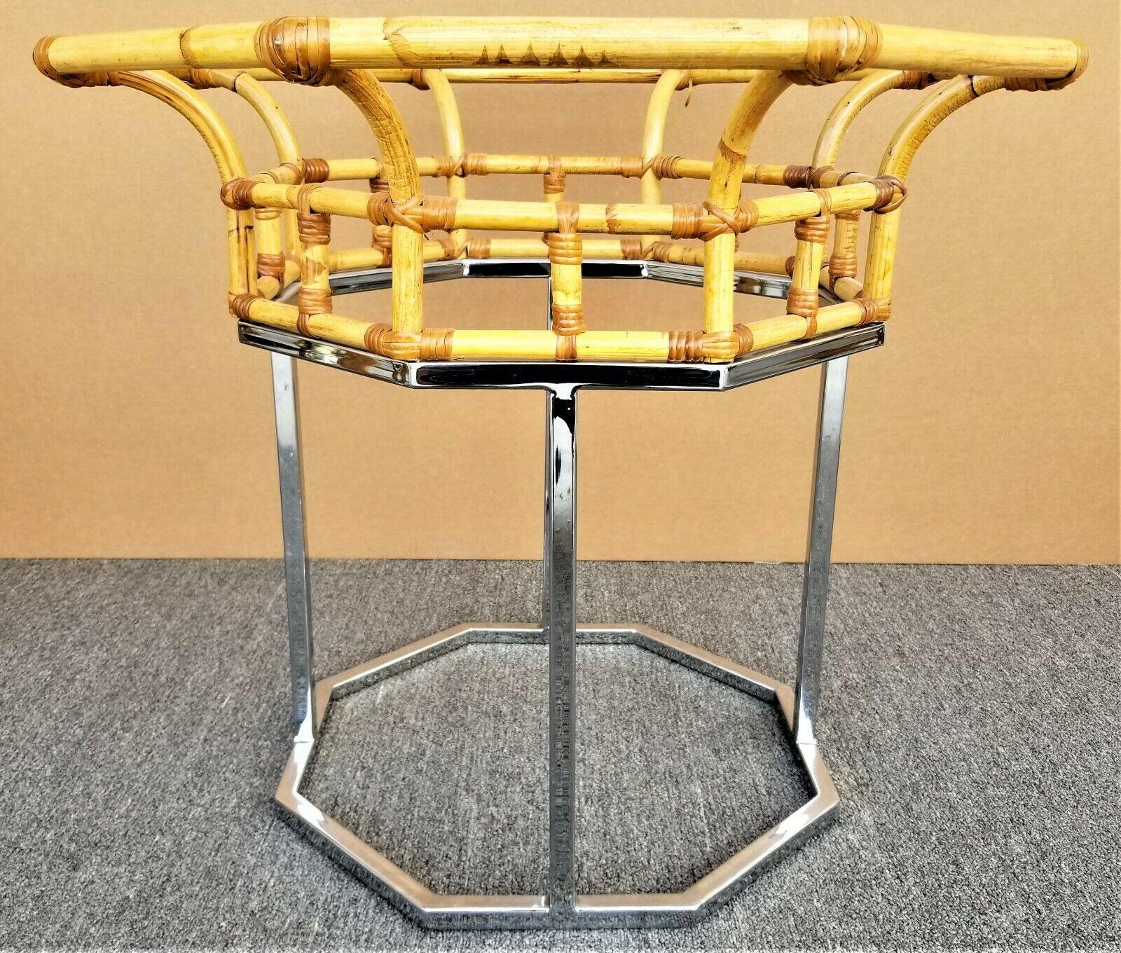Mid-Century Modern Milo Baughman Style Chrome Bamboo Glass Dining Table For Sale