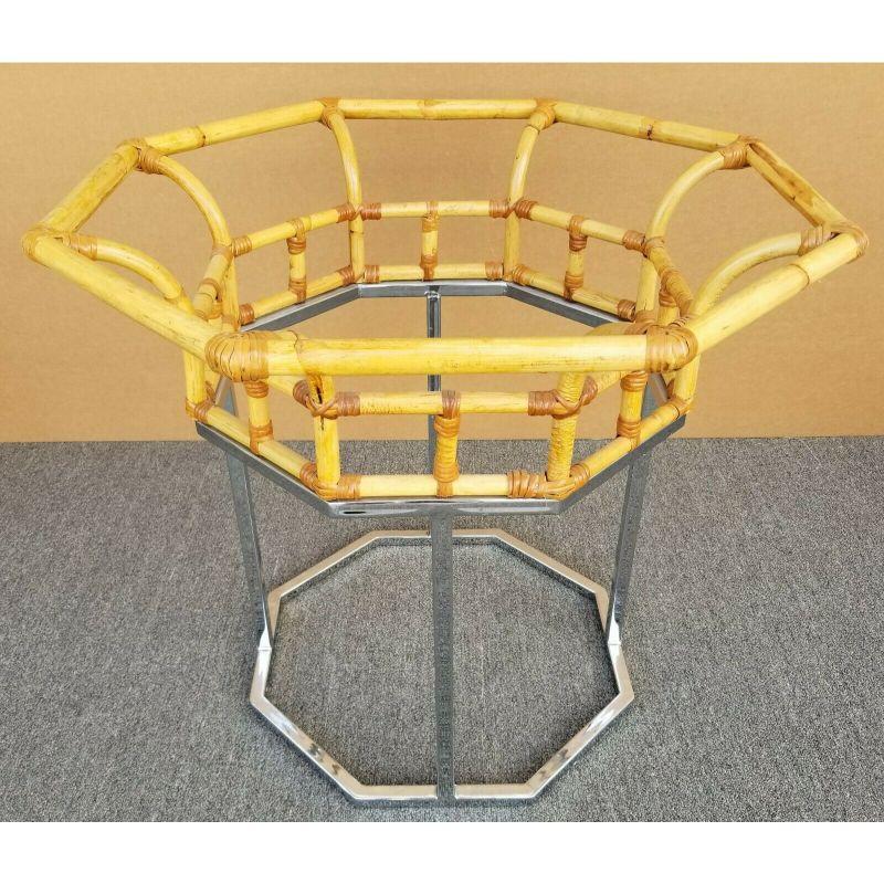 Rattan Milo Baughman Style Chrome Bamboo Glass Dining Table For Sale