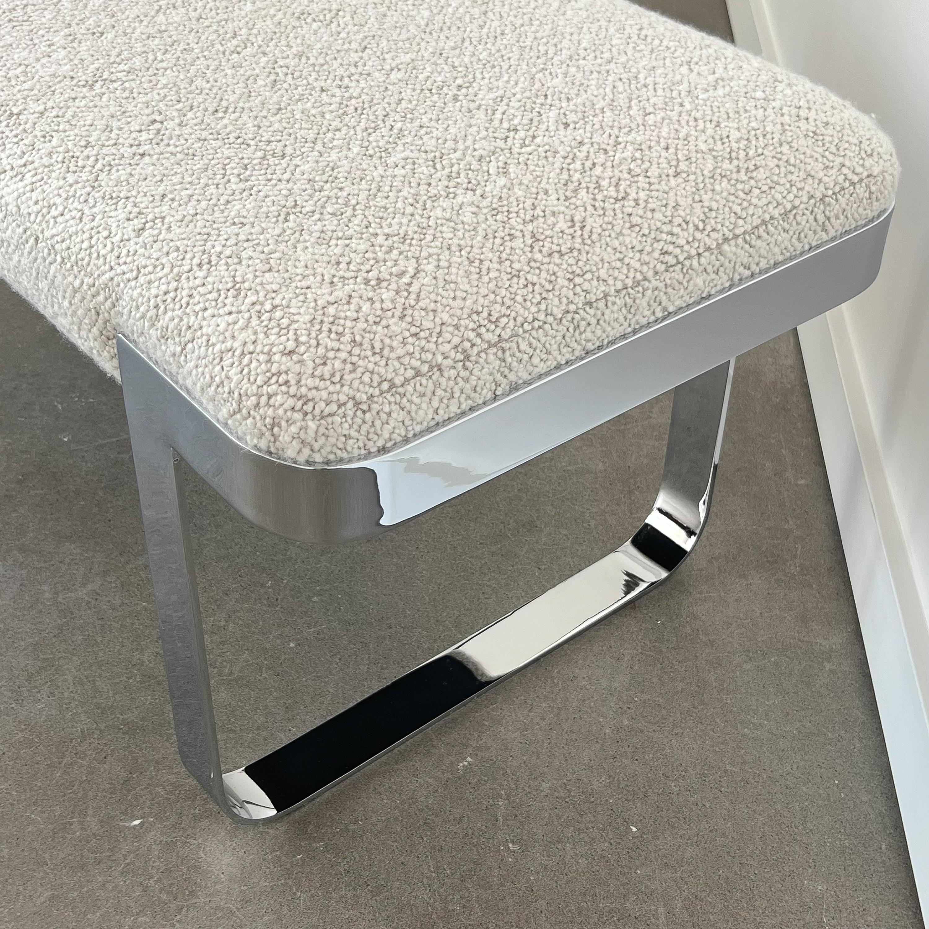 Milo Baughman Style Chrome Bench by Tri-Mark in Pierre Frey Bouclé 3