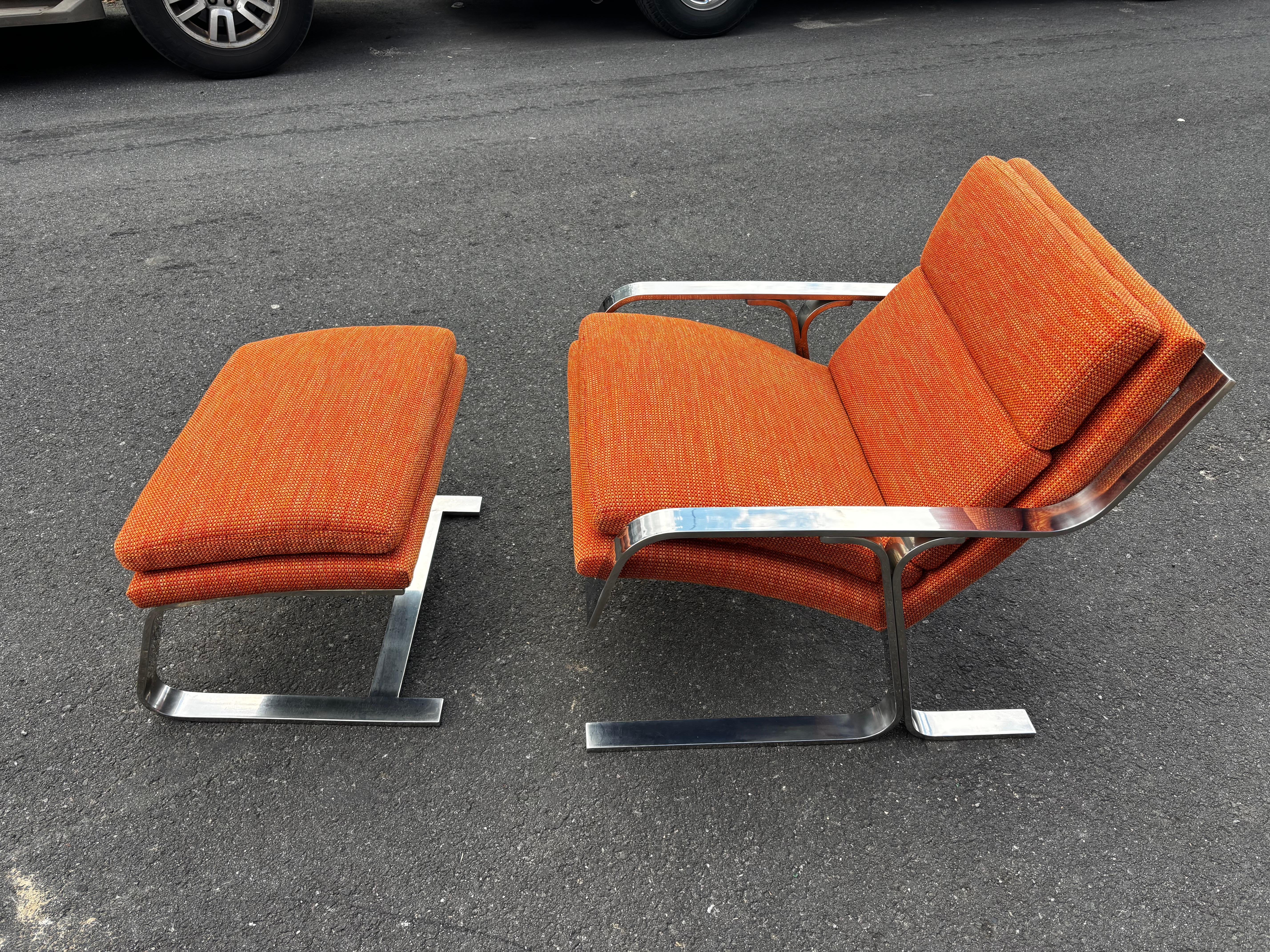 Milo Baughman Style Chrome Chair and Ottoman For Sale 3