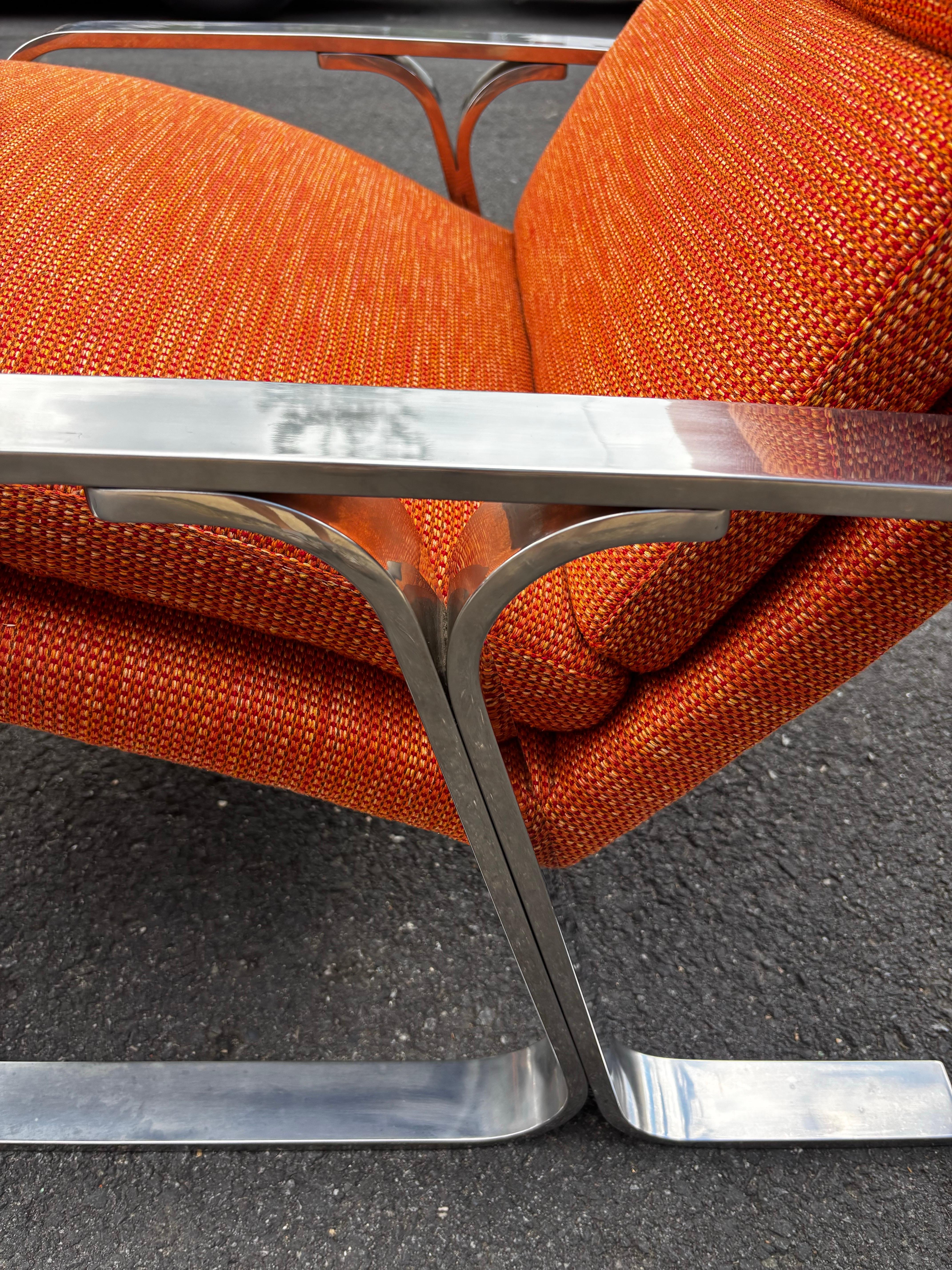 Mid-Century Modern Milo Baughman Style Chrome Chair and Ottoman For Sale