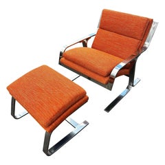 Milo Baughman Style Chrome Chair and Ottoman