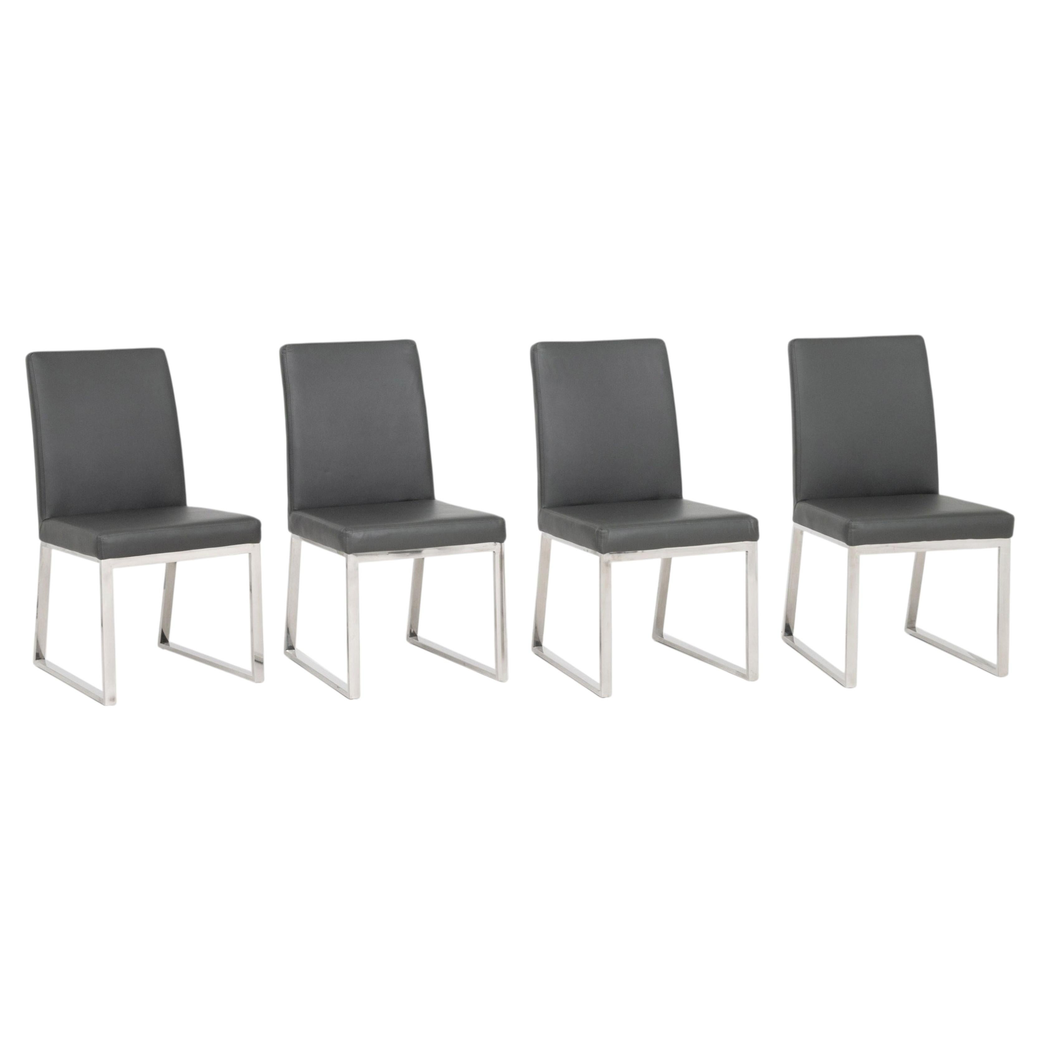 Set of Four Milo Baughman Style Chrome Dining Chairs For Sale