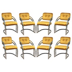 Milo Baughman Style Chrome Dining Chairs, Set of 8