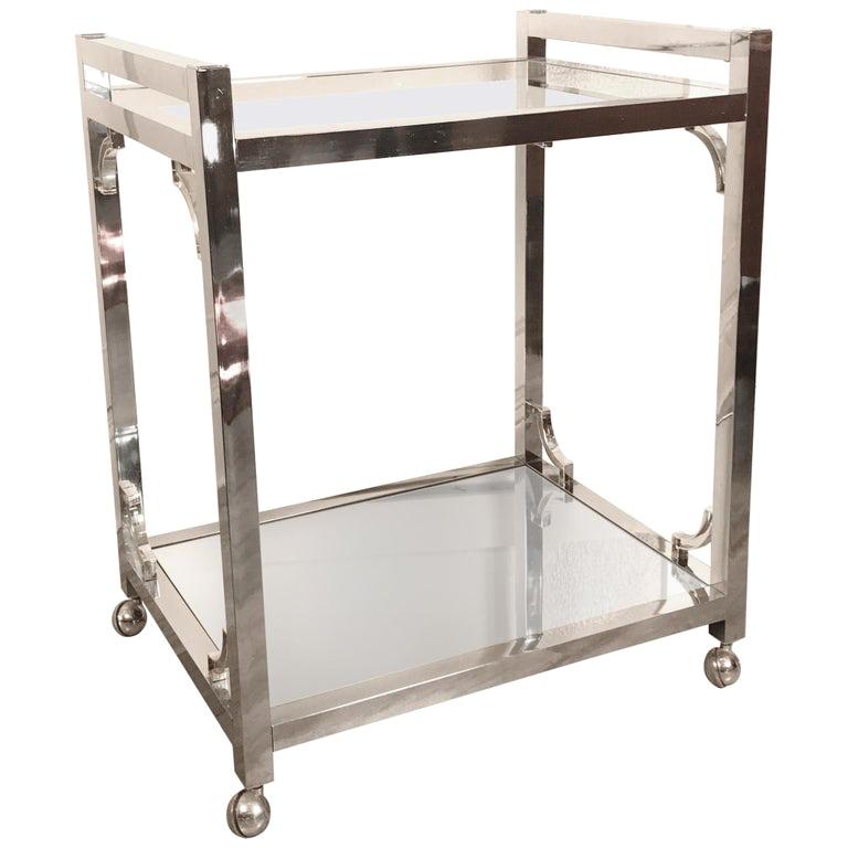 Milo Baughman Style Chrome, Glass and Mirror Bar Cart at 1stDibs