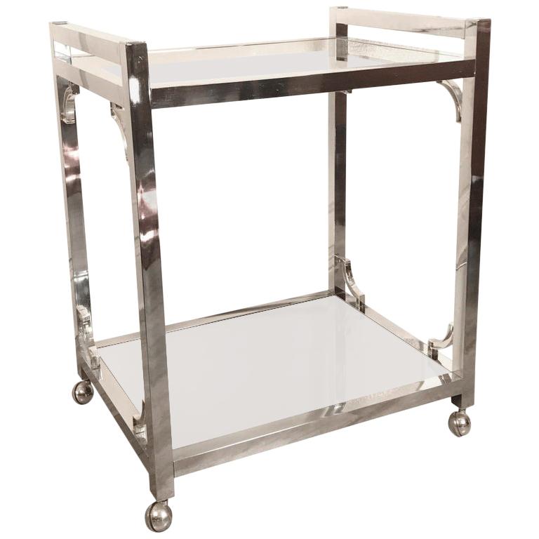 Milo Baughman Style Chrome, Glass and Mirror Bar Cart