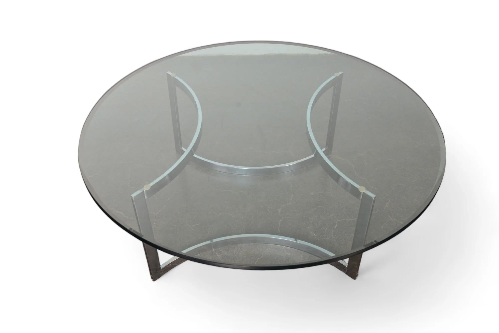 Mid-Century Modern Milo Baughman Style Chrome + Glass Coffee Table For Sale
