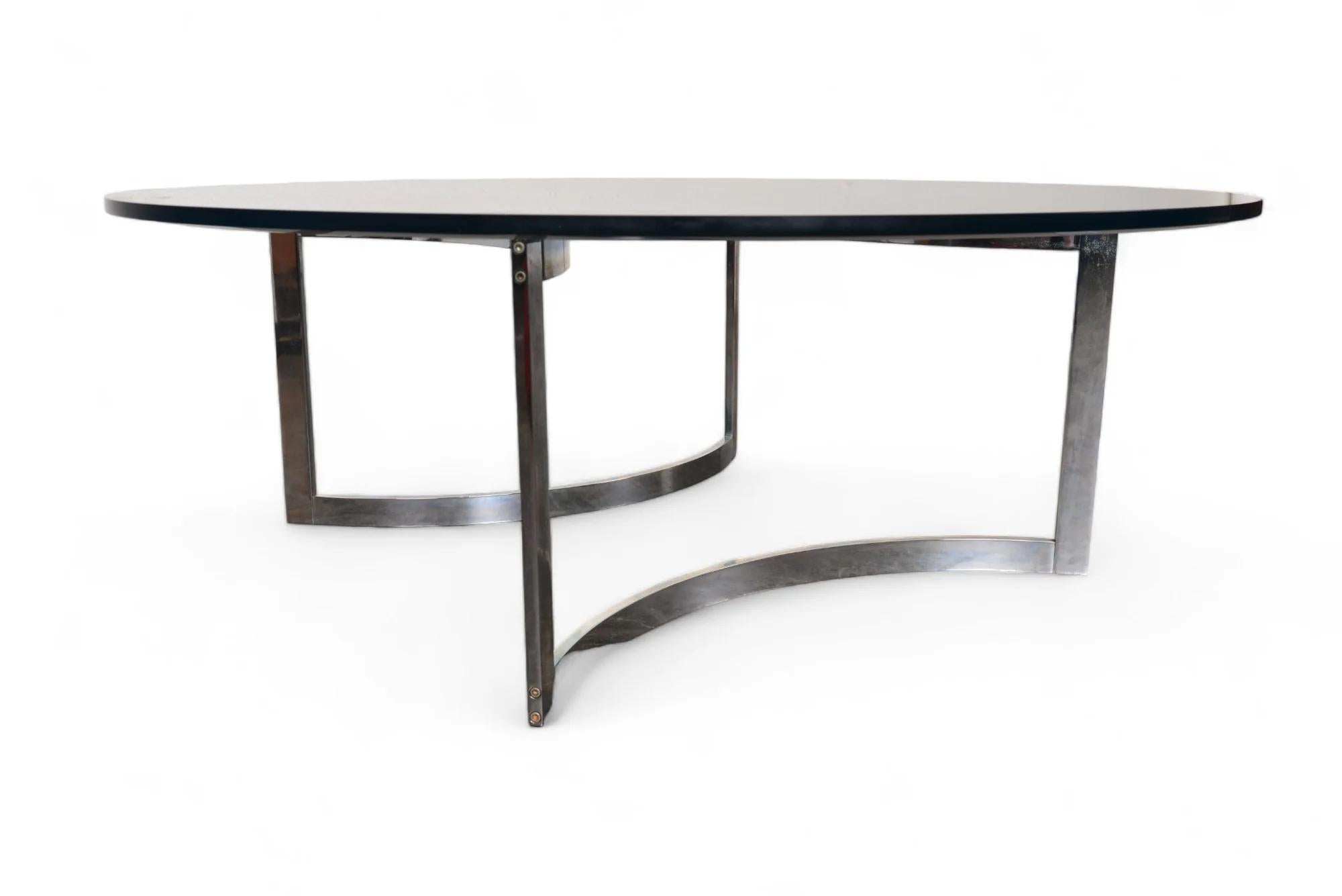 Milo Baughman Style Chrome + Glass Coffee Table In Good Condition For Sale In Berkeley, CA
