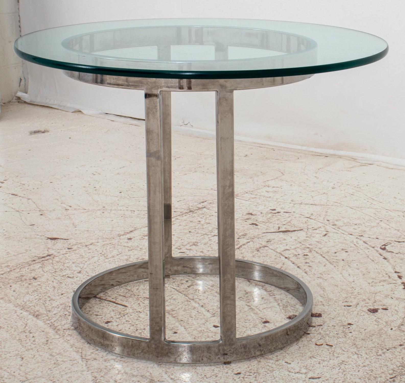 Metal Milo Baughman Style Chrome & Glass End Table