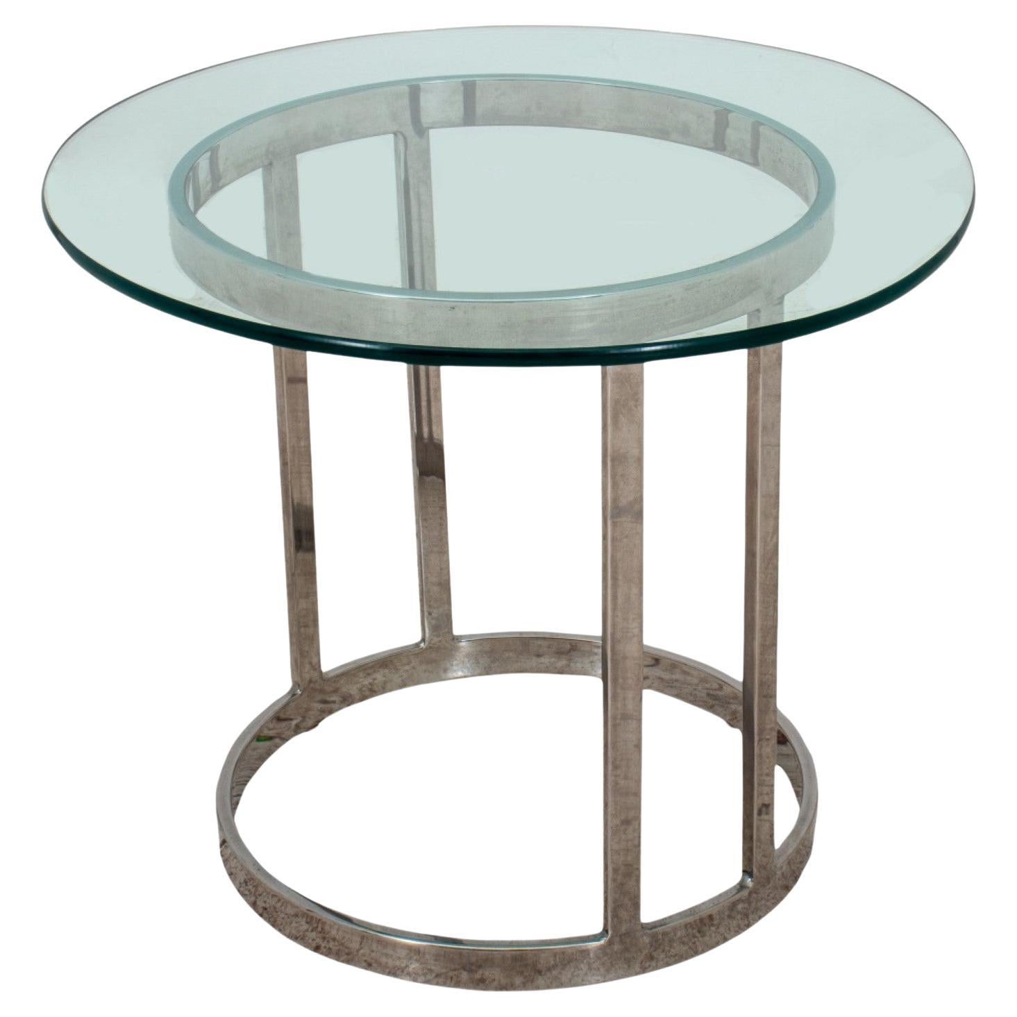 Milo Baughman Style Chrome & Glass End Table