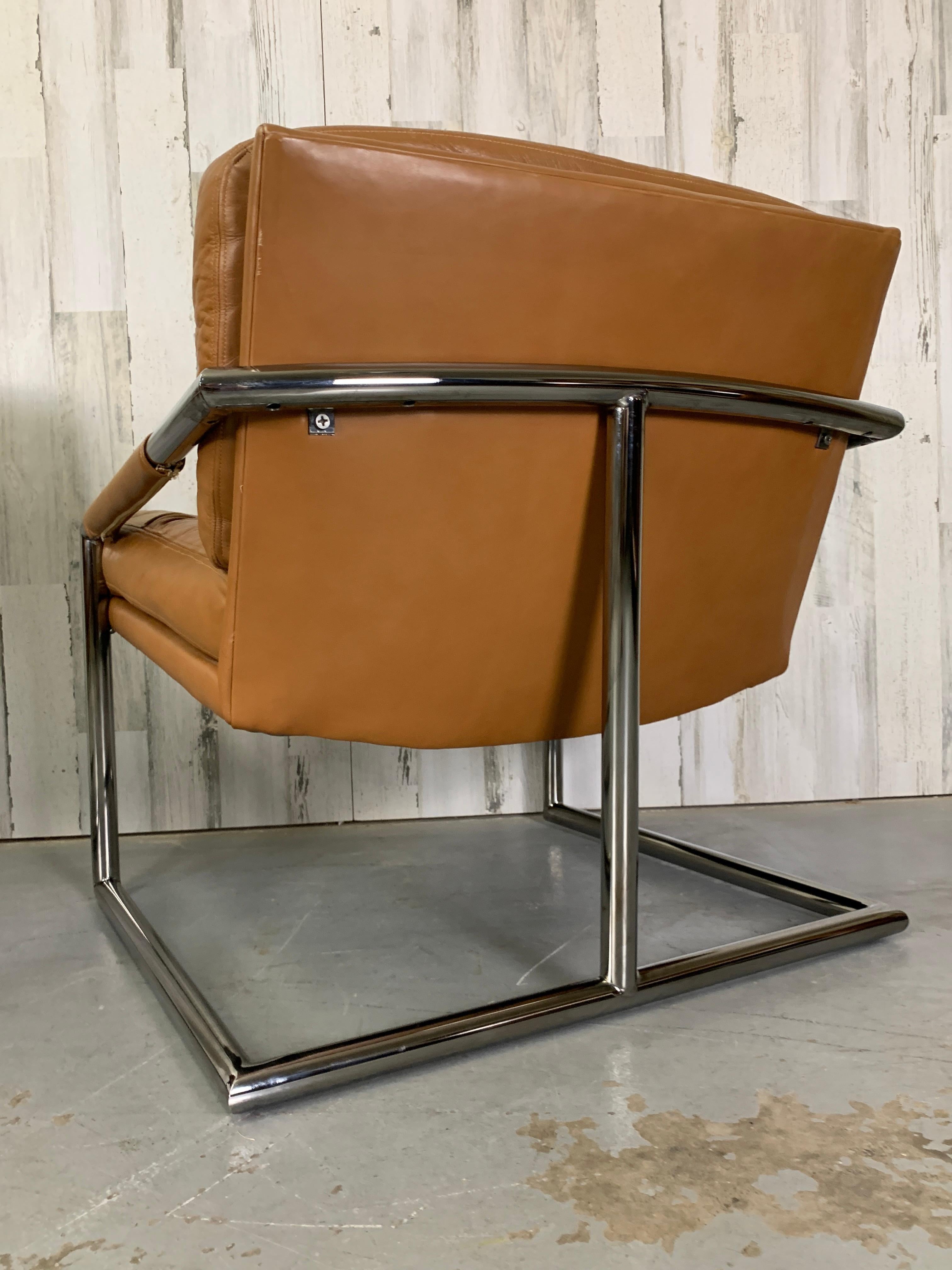 Milo Baughman Style Chrome & Leather Lounge Chairs 7
