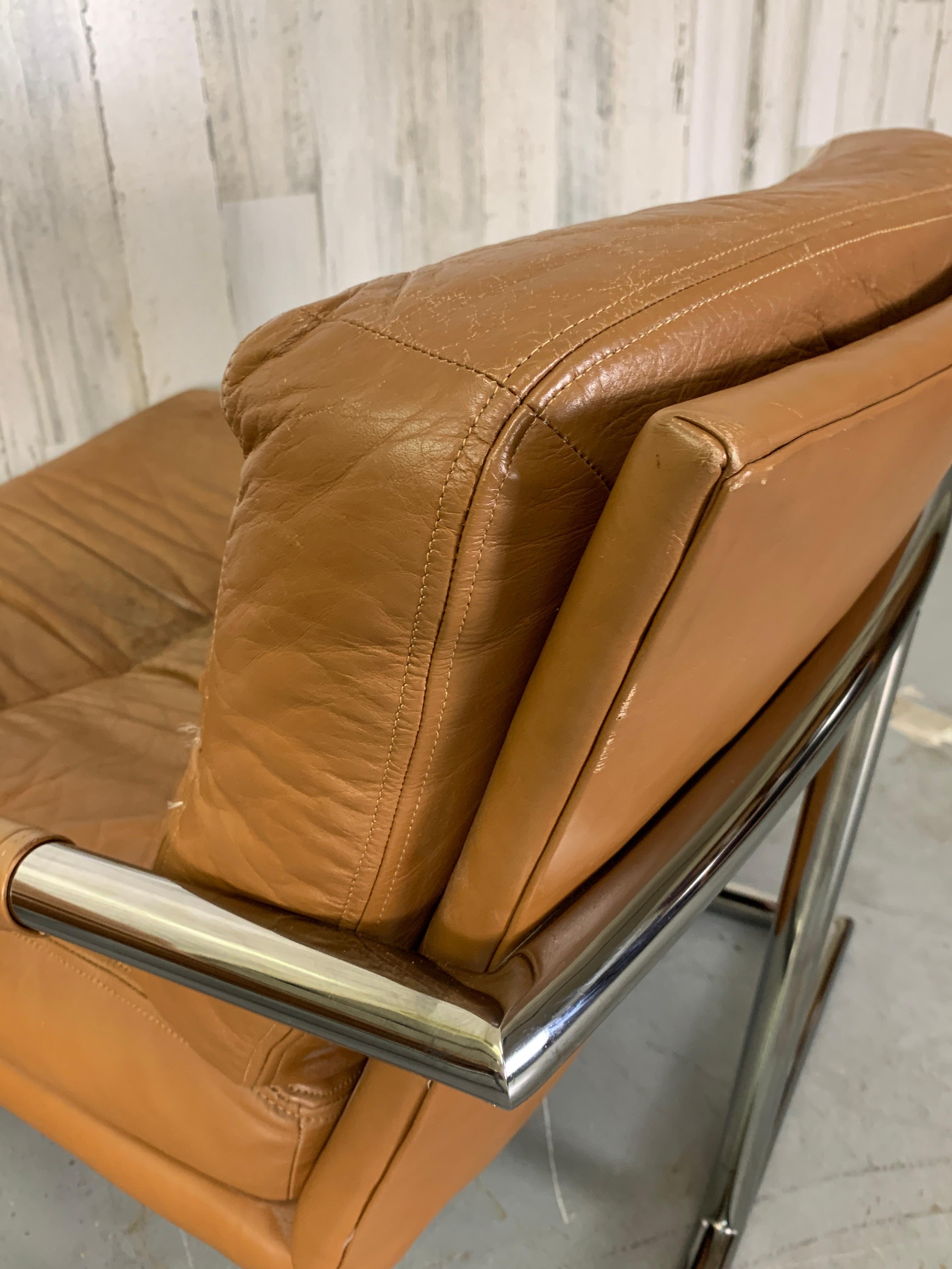 Milo Baughman Style Chrome & Leather Lounge Chairs 8