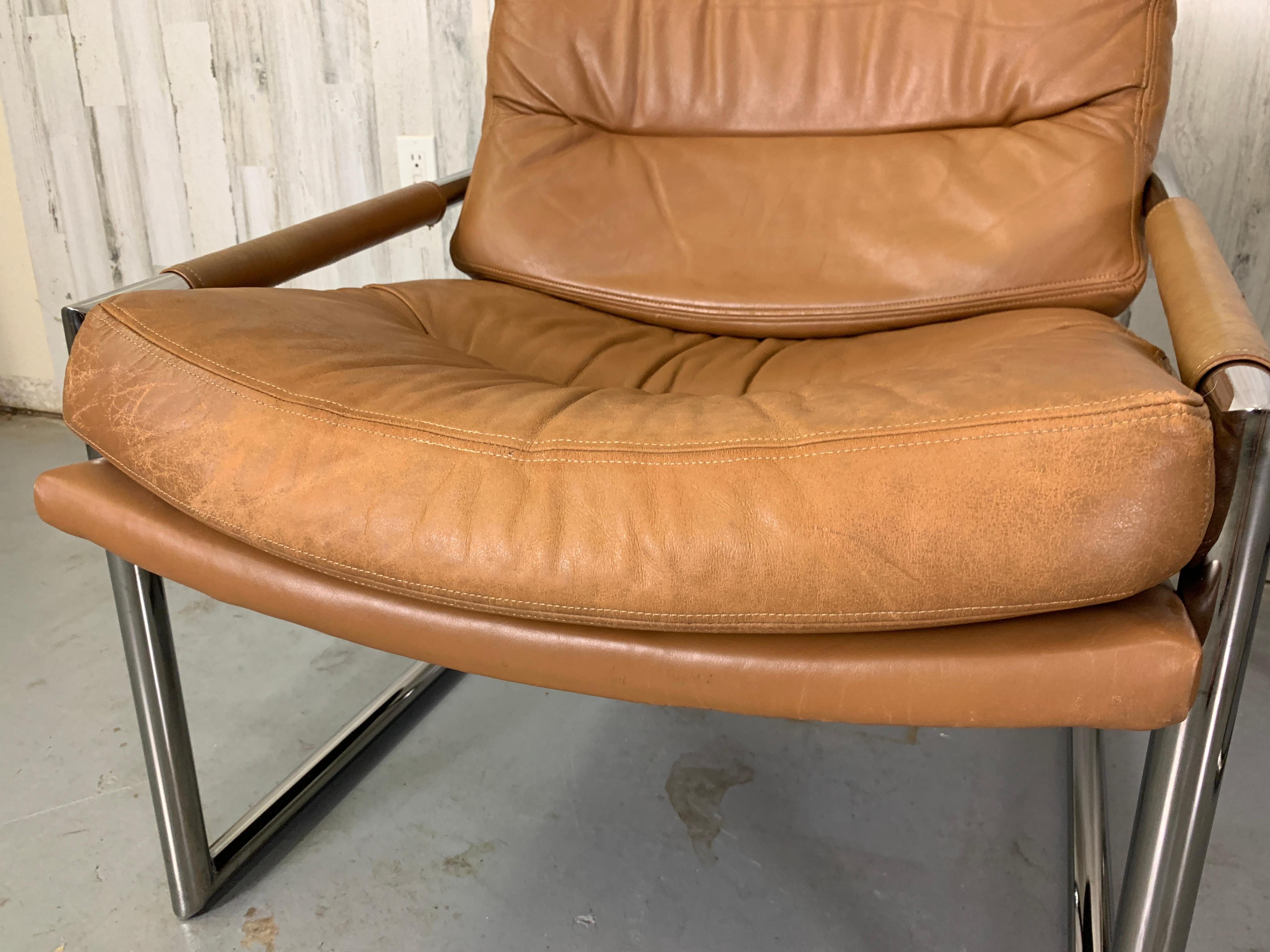 Milo Baughman Style Chrome & Leather Lounge Chairs 9
