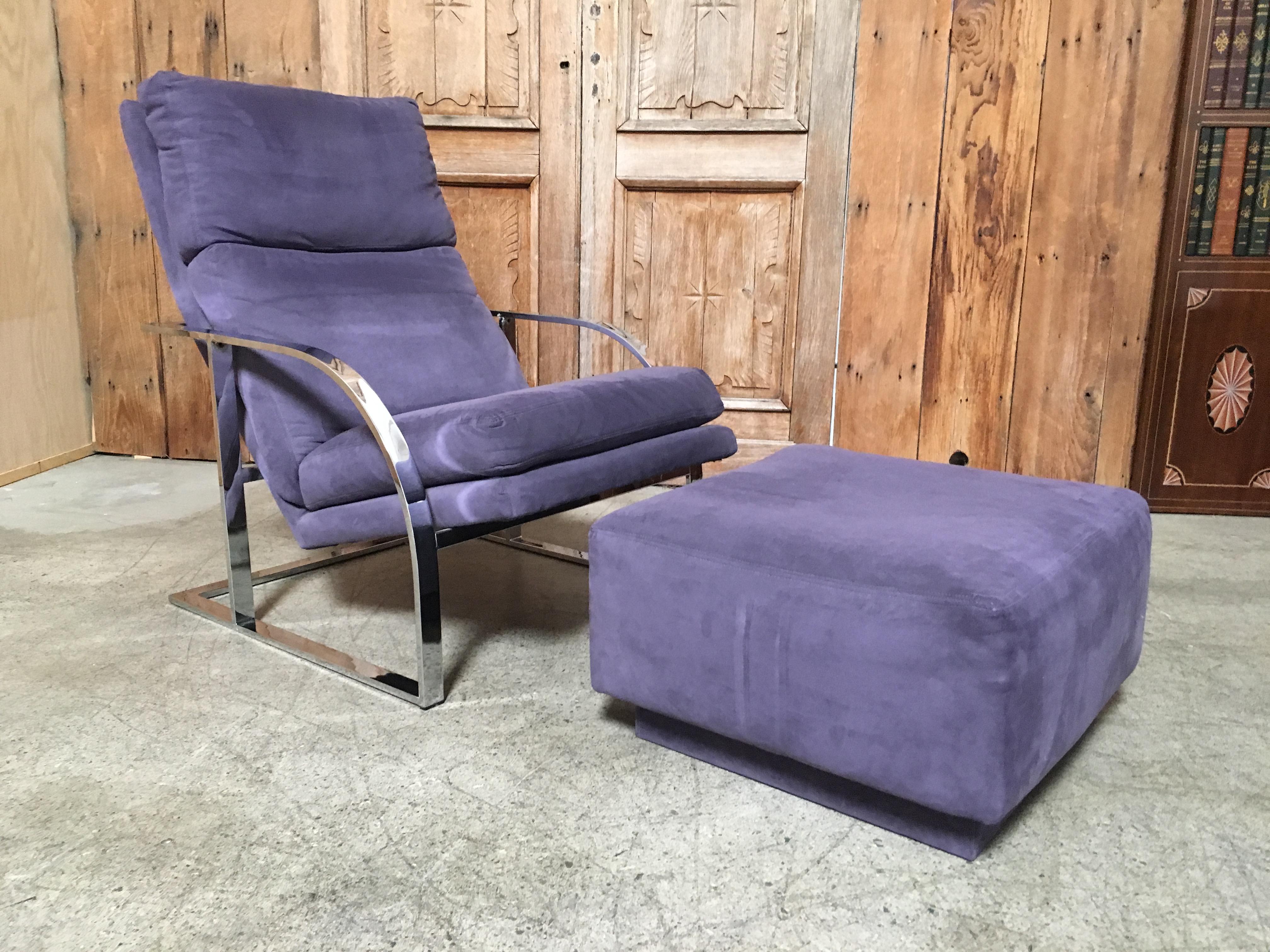 The original owner had these re upholstered in the 1990s with plum micro fiber and the Thayer Coggin labels were removed 
Ottoman measurements: 13.5 H x 22.75 D x 22.75 W.