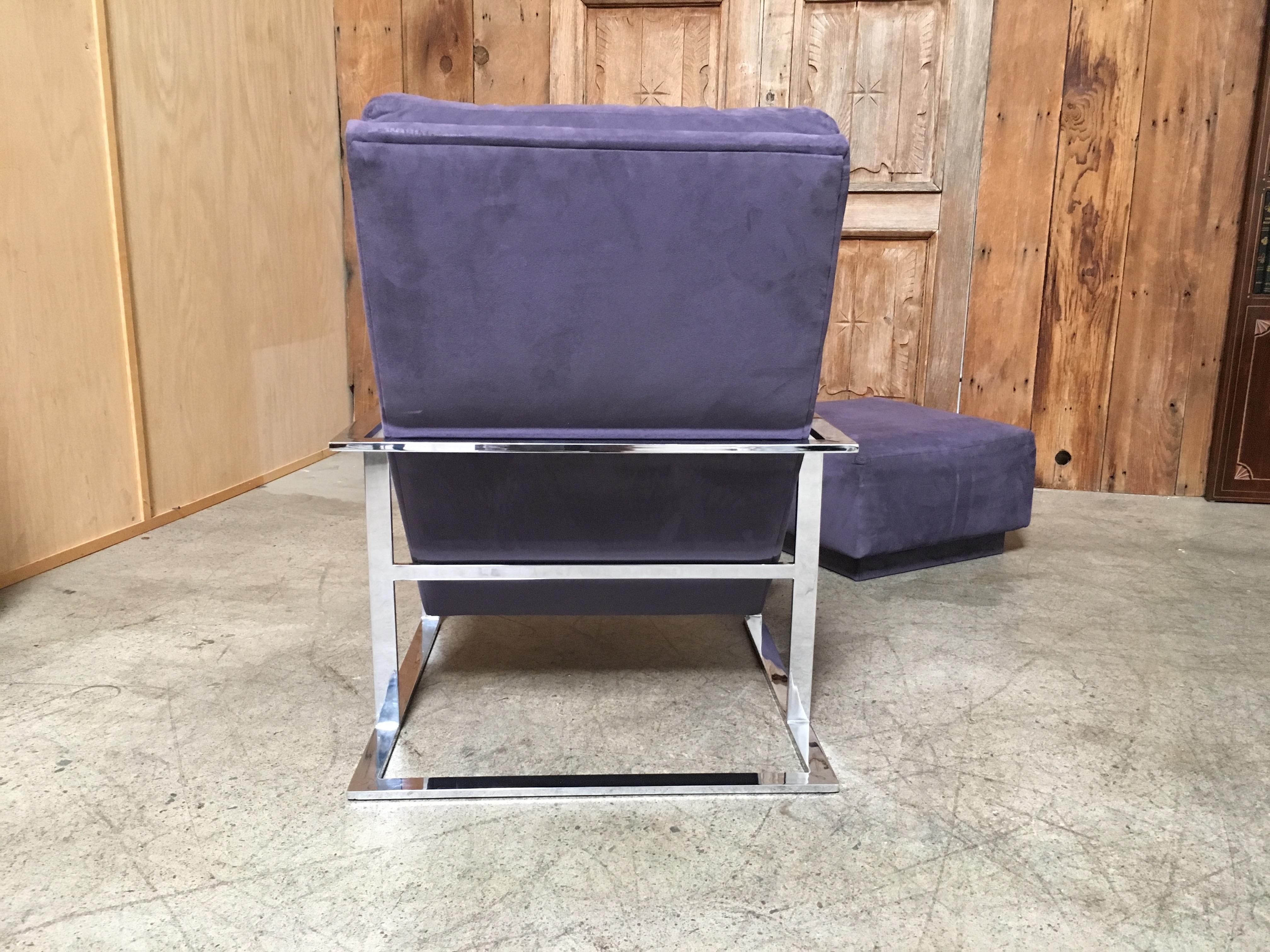 Milo Baughman Style Chrome Lounge Chair and Ottoman 2