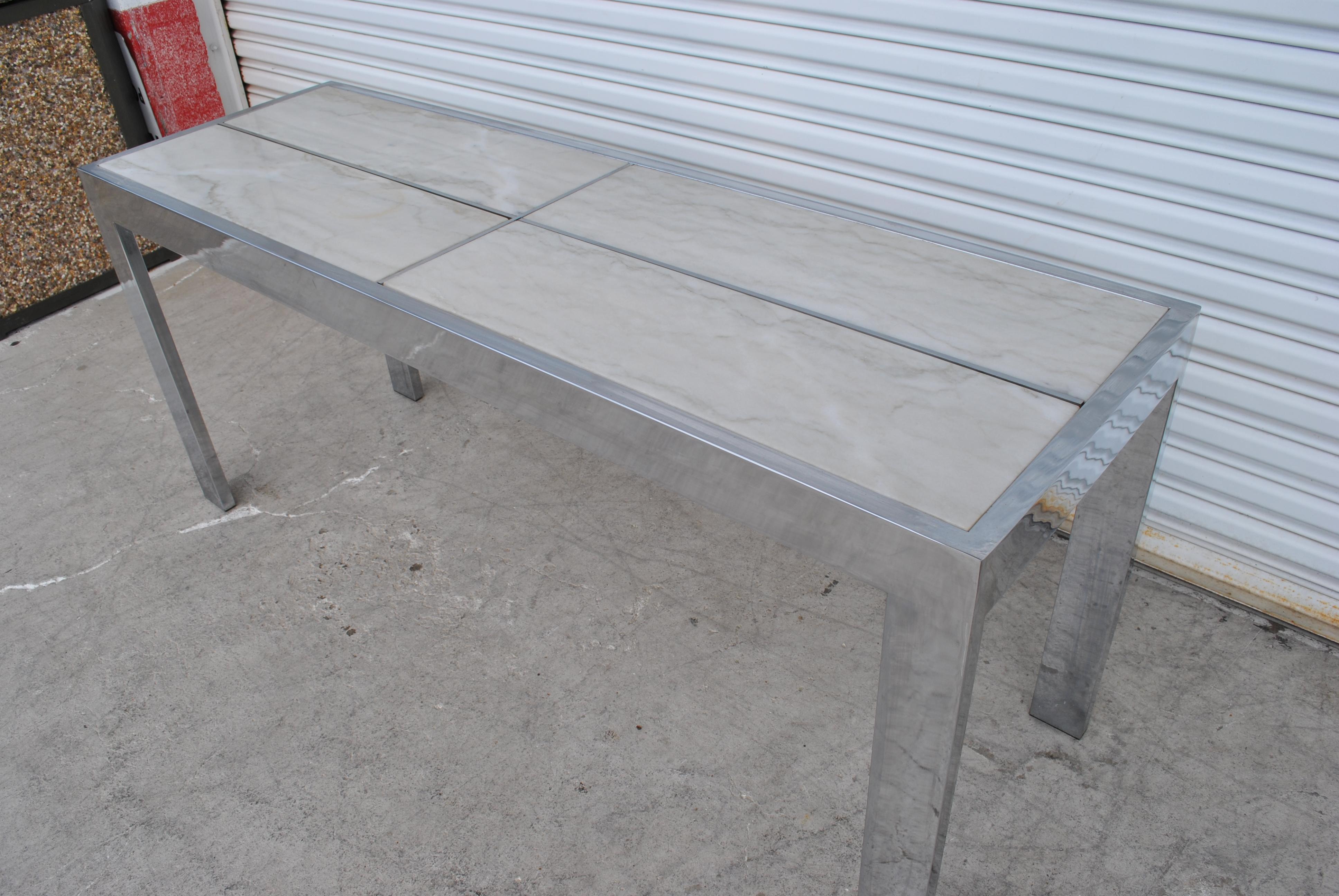 Milo Baughman Pace Style Chrome Marble Console In Good Condition For Sale In Pasadena, TX