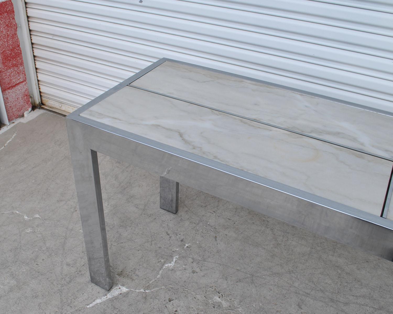 Milo Baughman Pace Style Chrome Marble Console For Sale 2