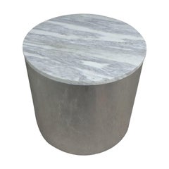 Milo Baughman Style Chrome Marble Drum Table