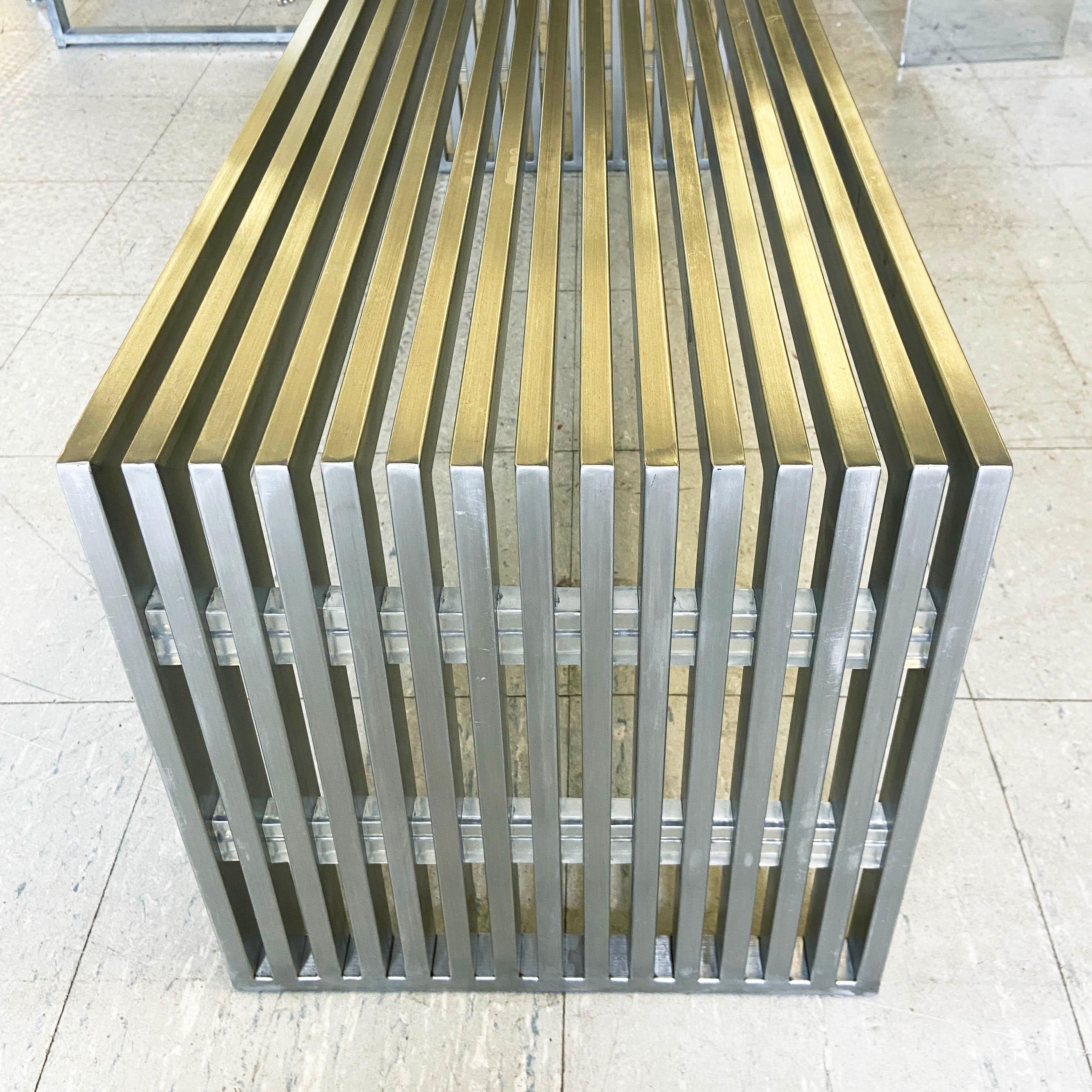 Late 20th Century Milo Baughman Style Chrome Slat Bench 47