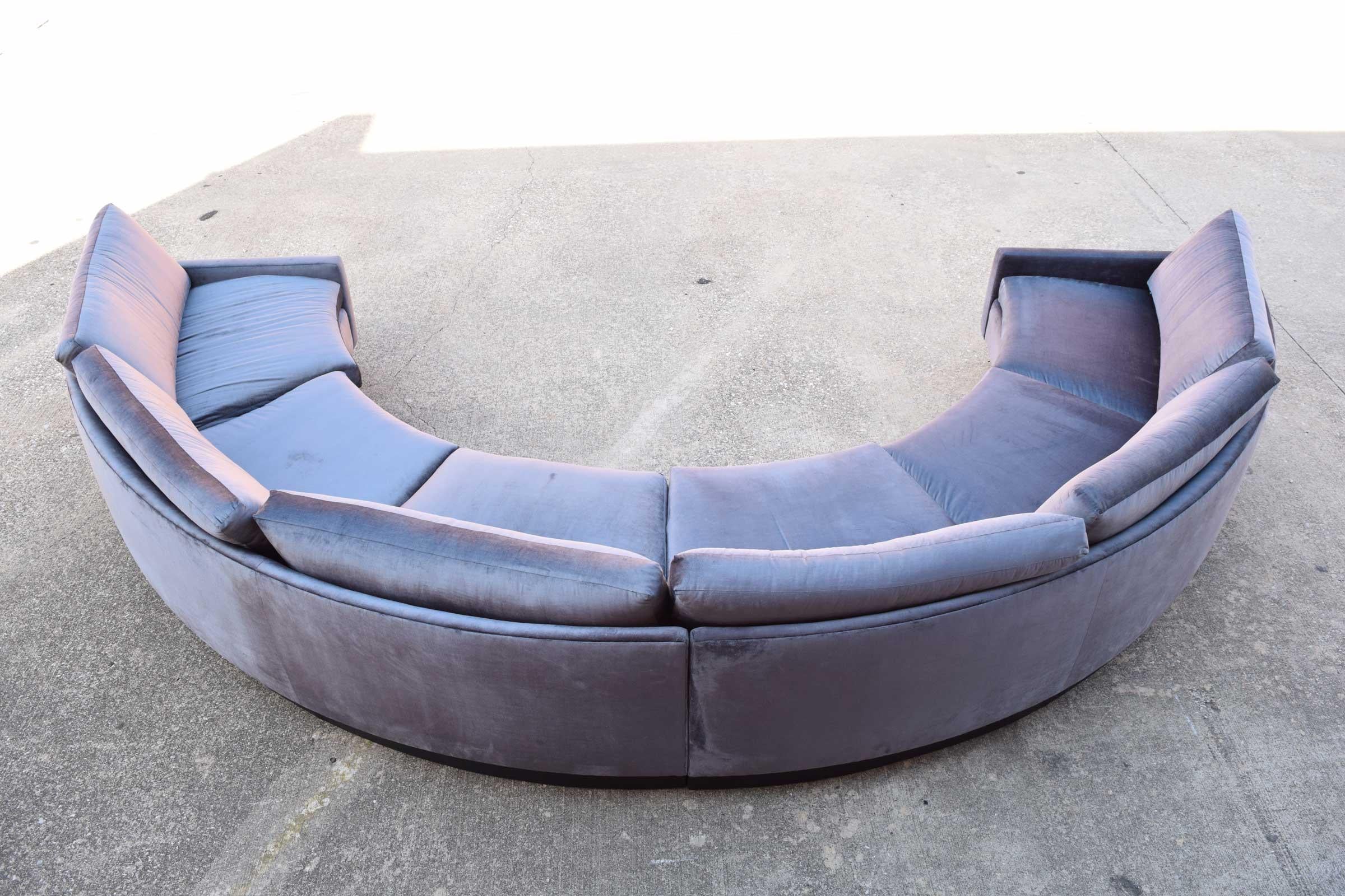 Mid-Century Modern Milo Baughman Style Circular Sofa in Gray Velvet