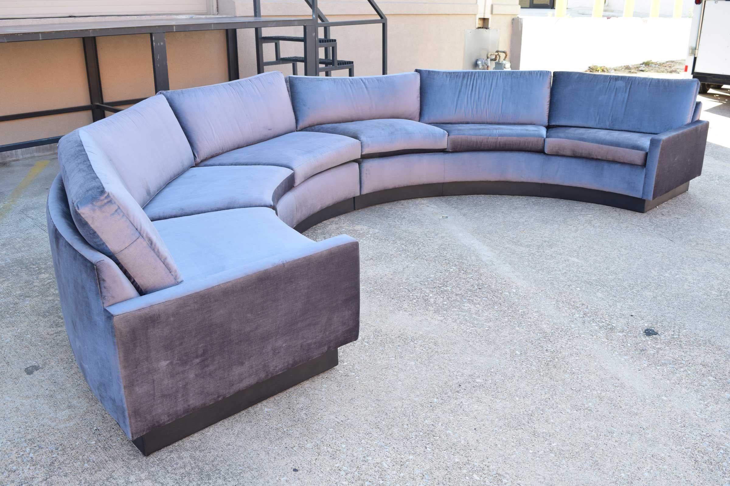 North American Milo Baughman Style Circular Sofa in Gray Velvet