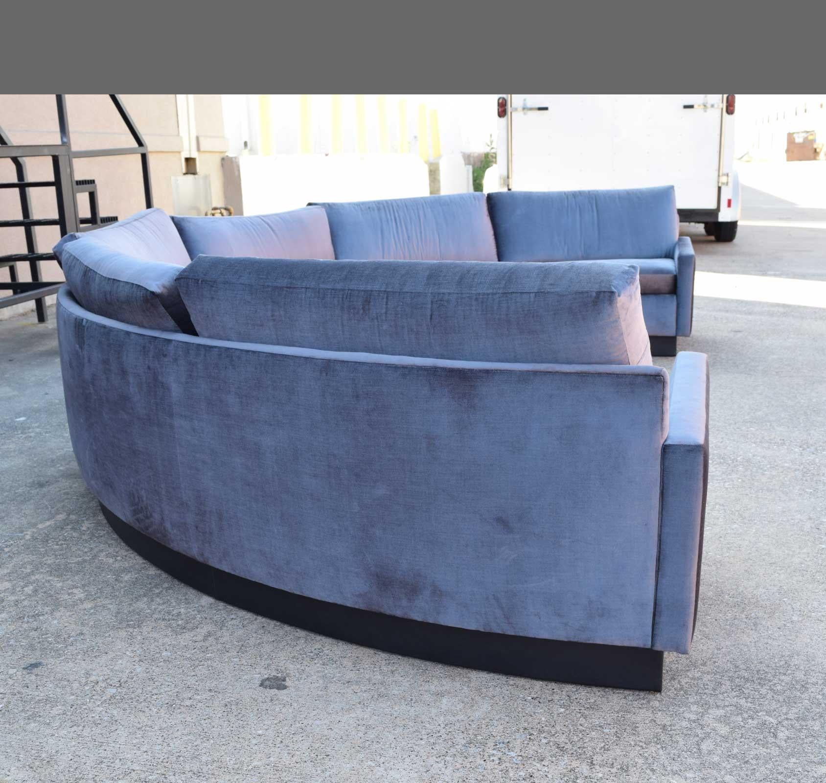 Contemporary Milo Baughman Style Circular Sofa in Gray Velvet