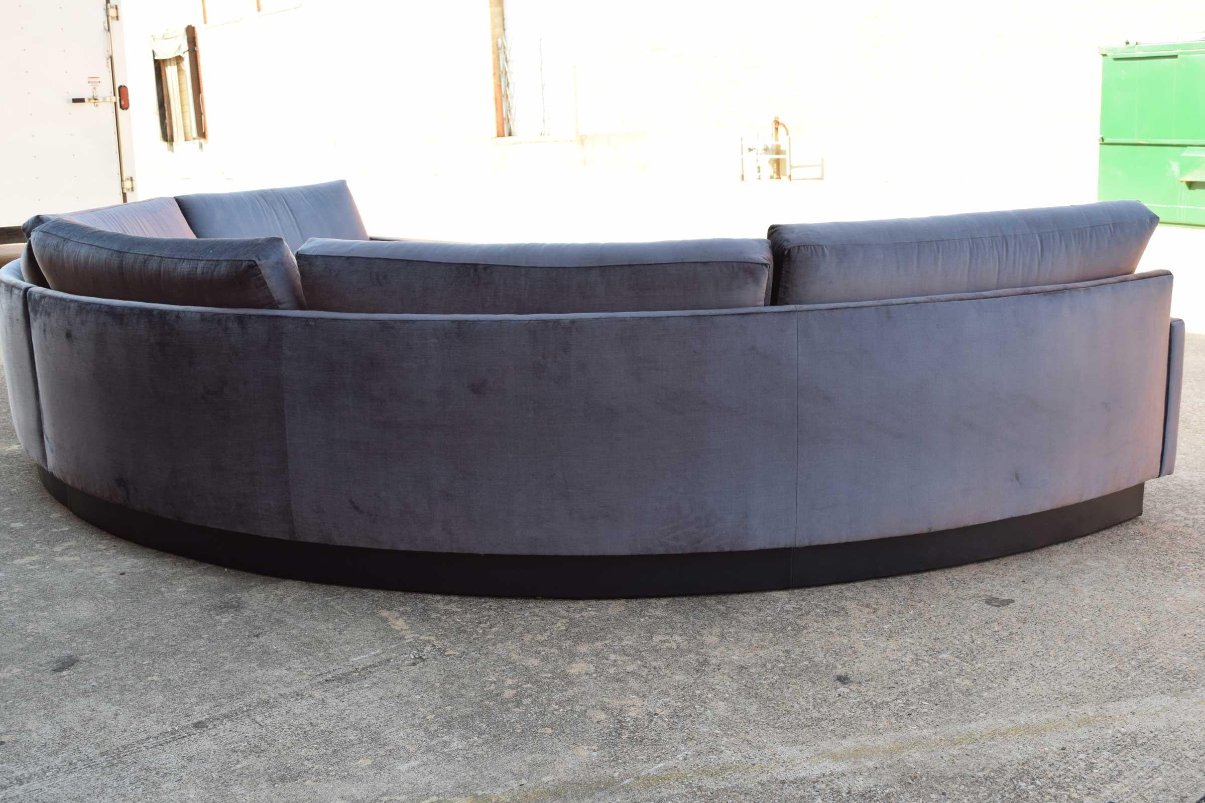Milo Baughman Style Circular Sofa in Gray Velvet 1