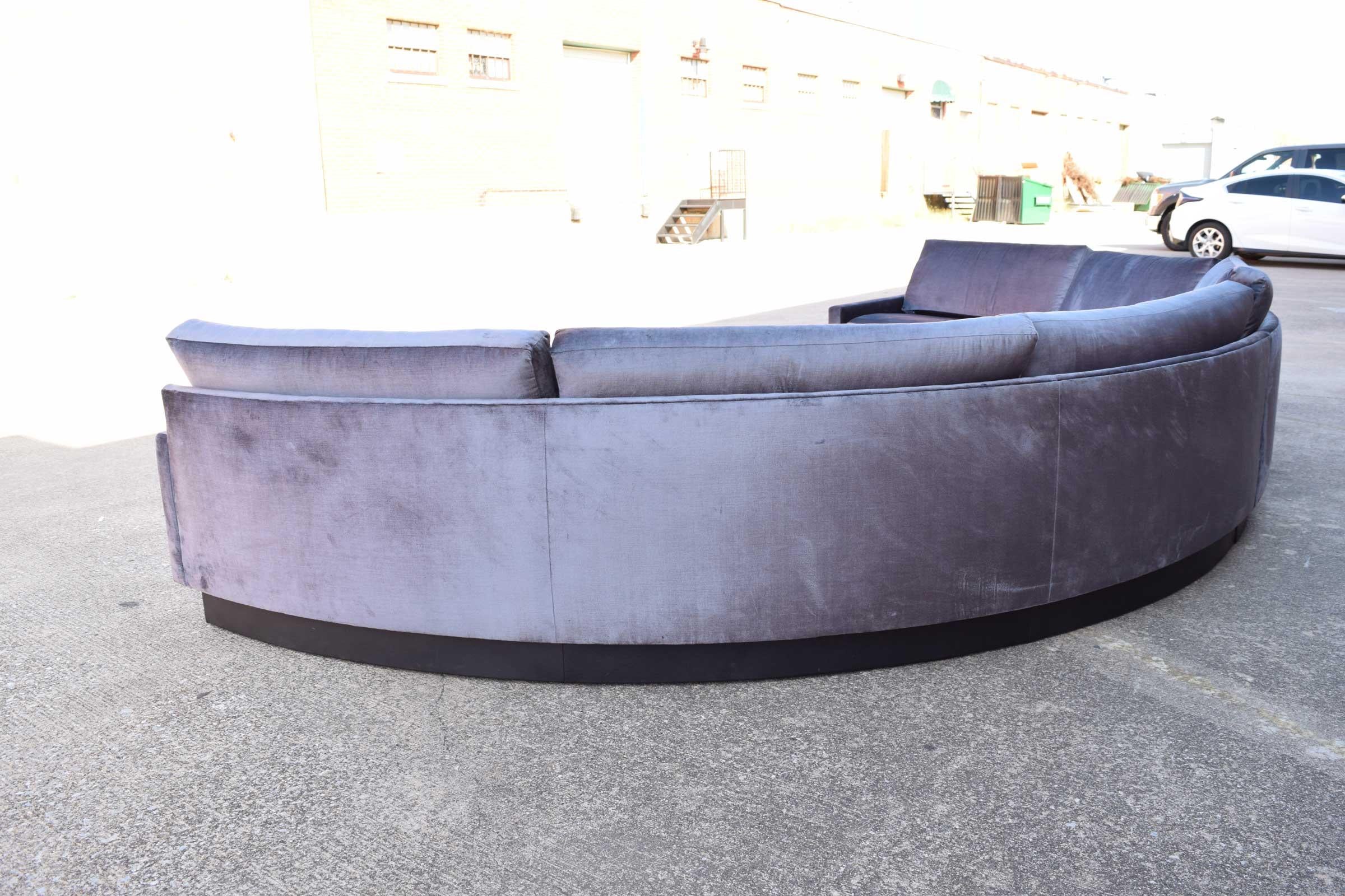 Milo Baughman Style Circular Sofa in Gray Velvet 2