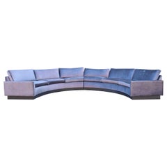 Milo Baughman Style Circular Sofa in Gray Velvet