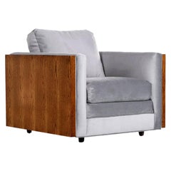 Milo Baughman StyleGrey Velvet Mid-century Cubist Modern Club Chair