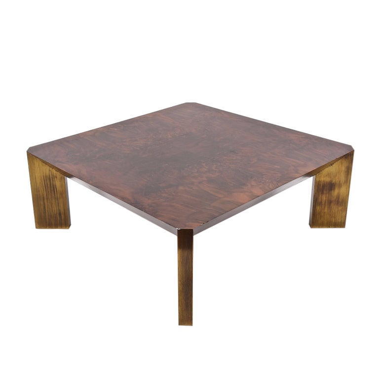 Milo Baughman Style Coffee Table in Walnut, Legs Covered in Brass