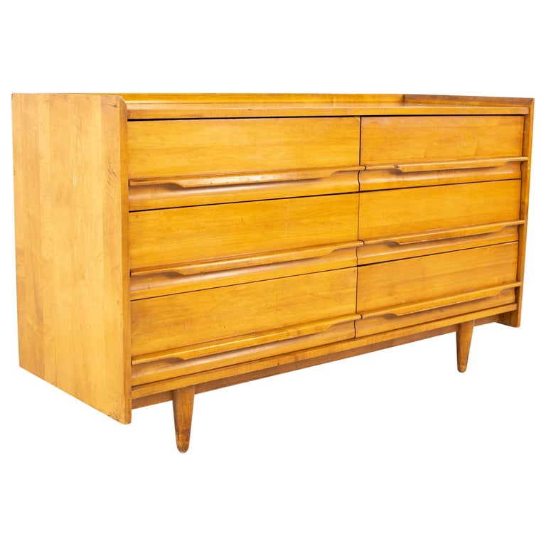 6 Drawer Lowboy Dresser, Blonde Wood Bedroom Dresser
