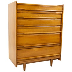 Milo Baughman Style Crawford Furniture MCM Solid Wood 6 Drawer Highboy Dresser