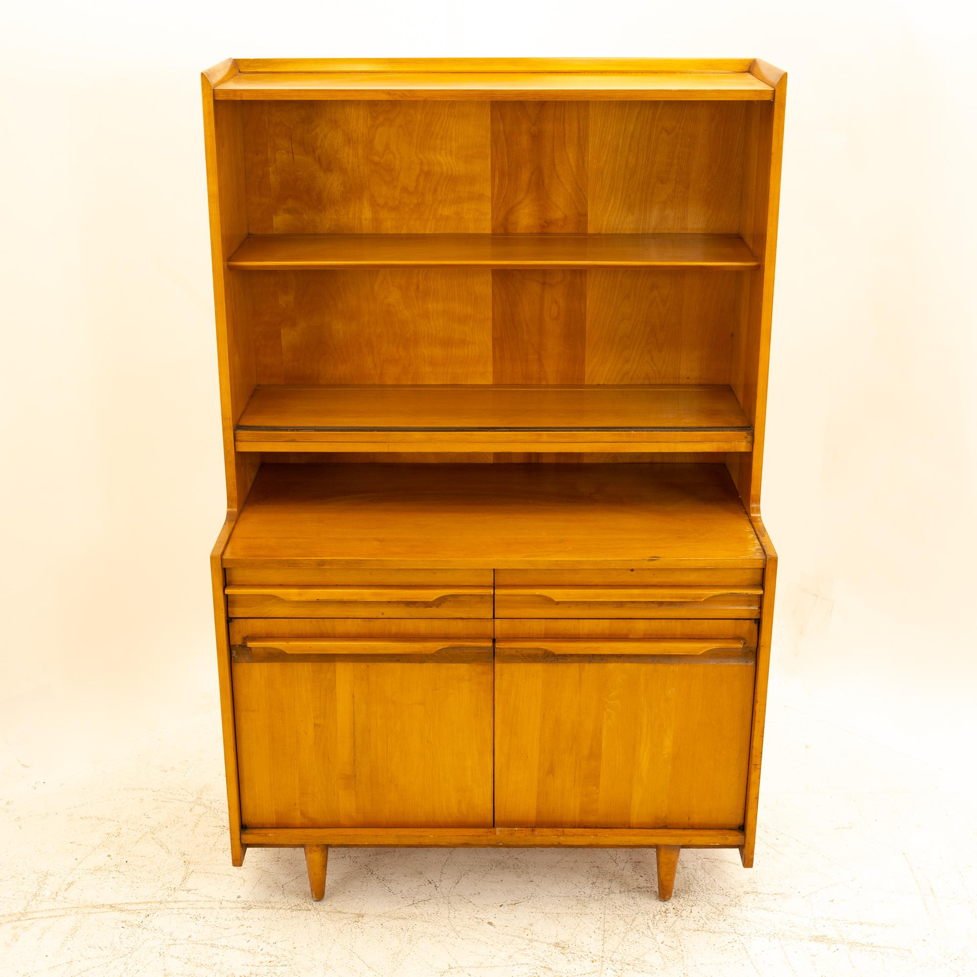 Milo Baughman Style Crawford Furniture Mid Century Blonde Buffet and Hutch 1