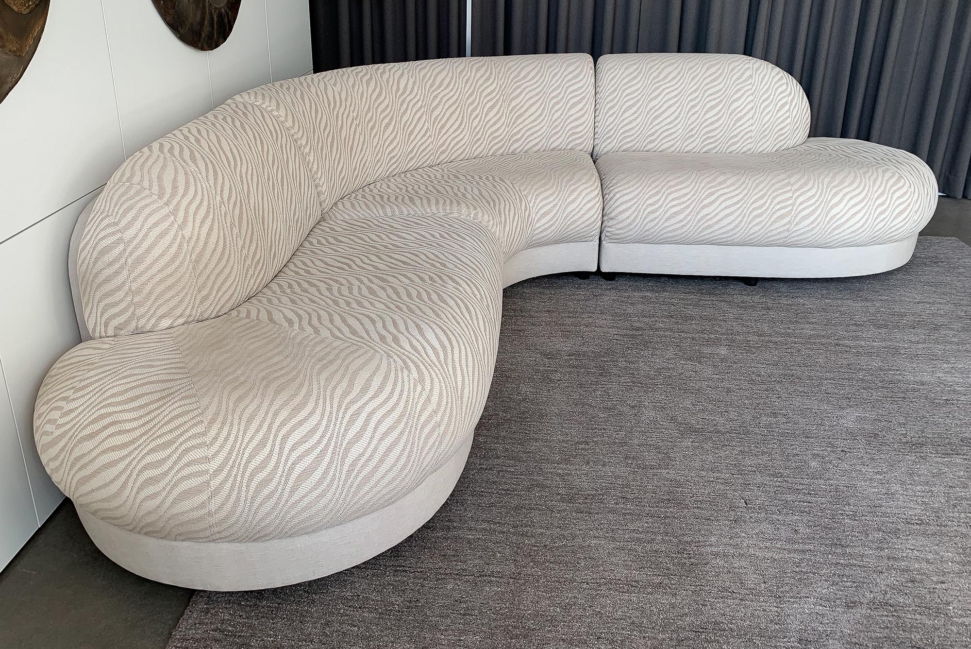 Mid-Century Modern Milo Baughman Style Curved Three-Piece Sectional Sofa