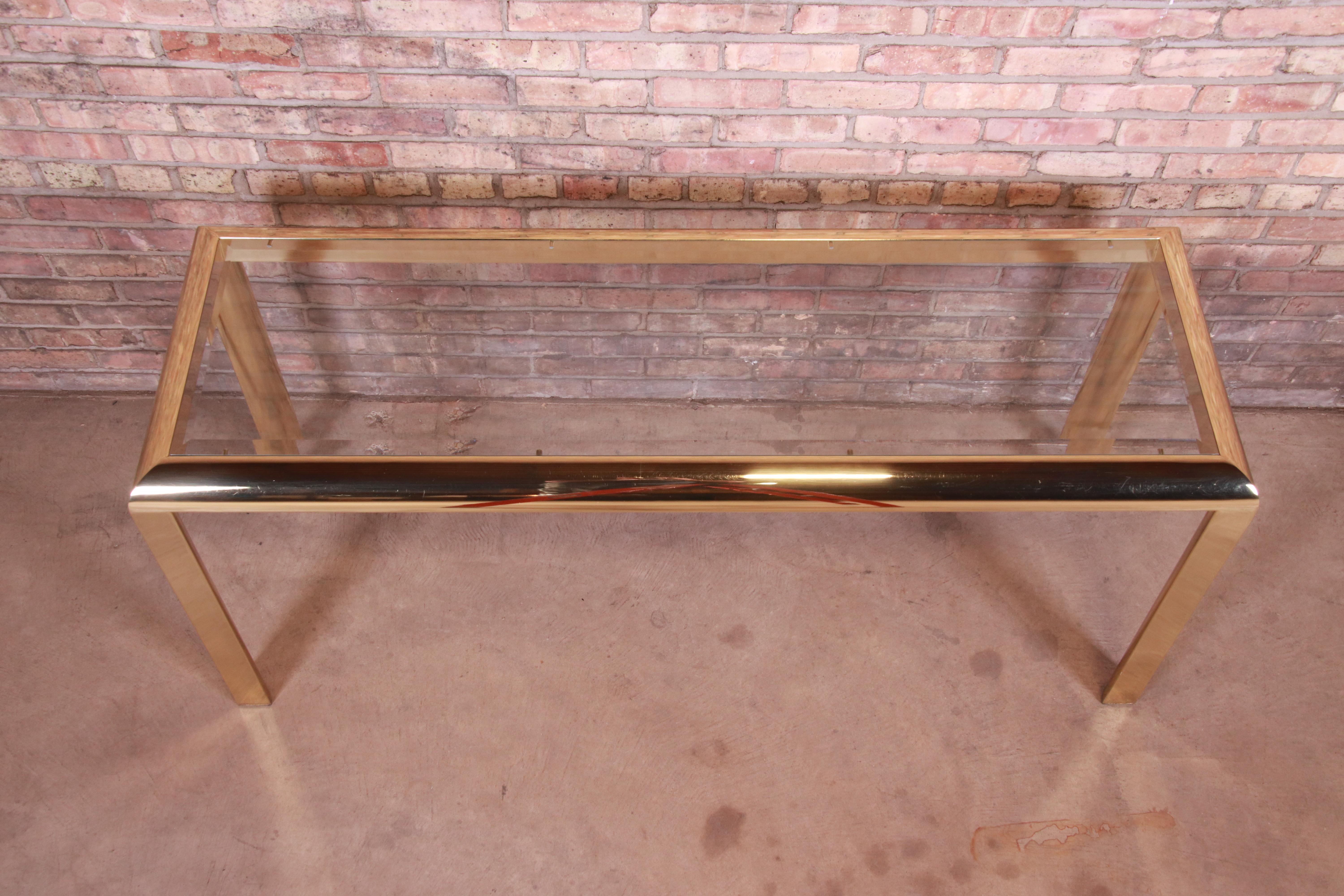 Modern Milo Baughman Style Design Institute of America Brass and Glass Console Table