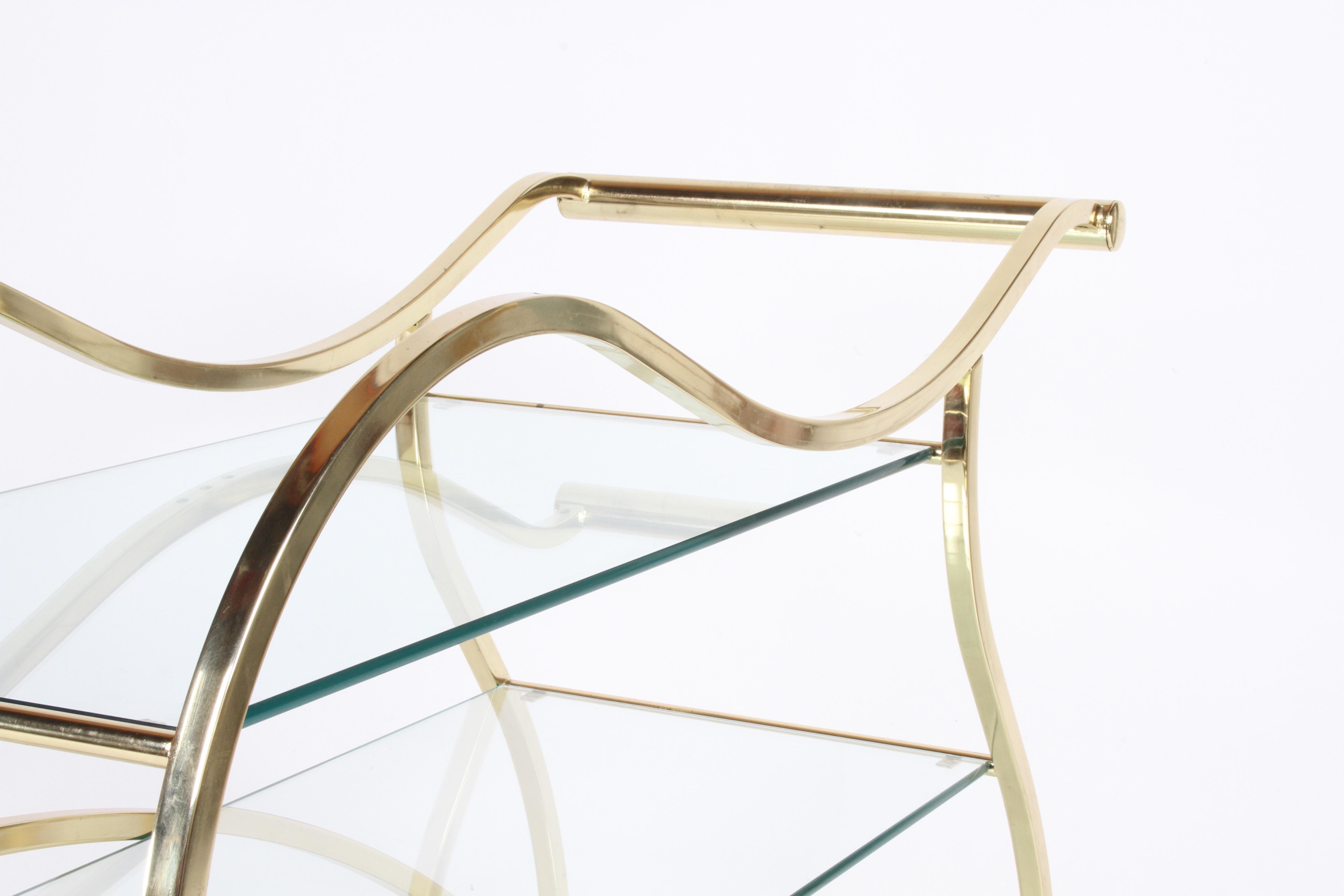 Hollywood Regency Design Institute of America Brass & Glass Sculptural Bar Cart 3