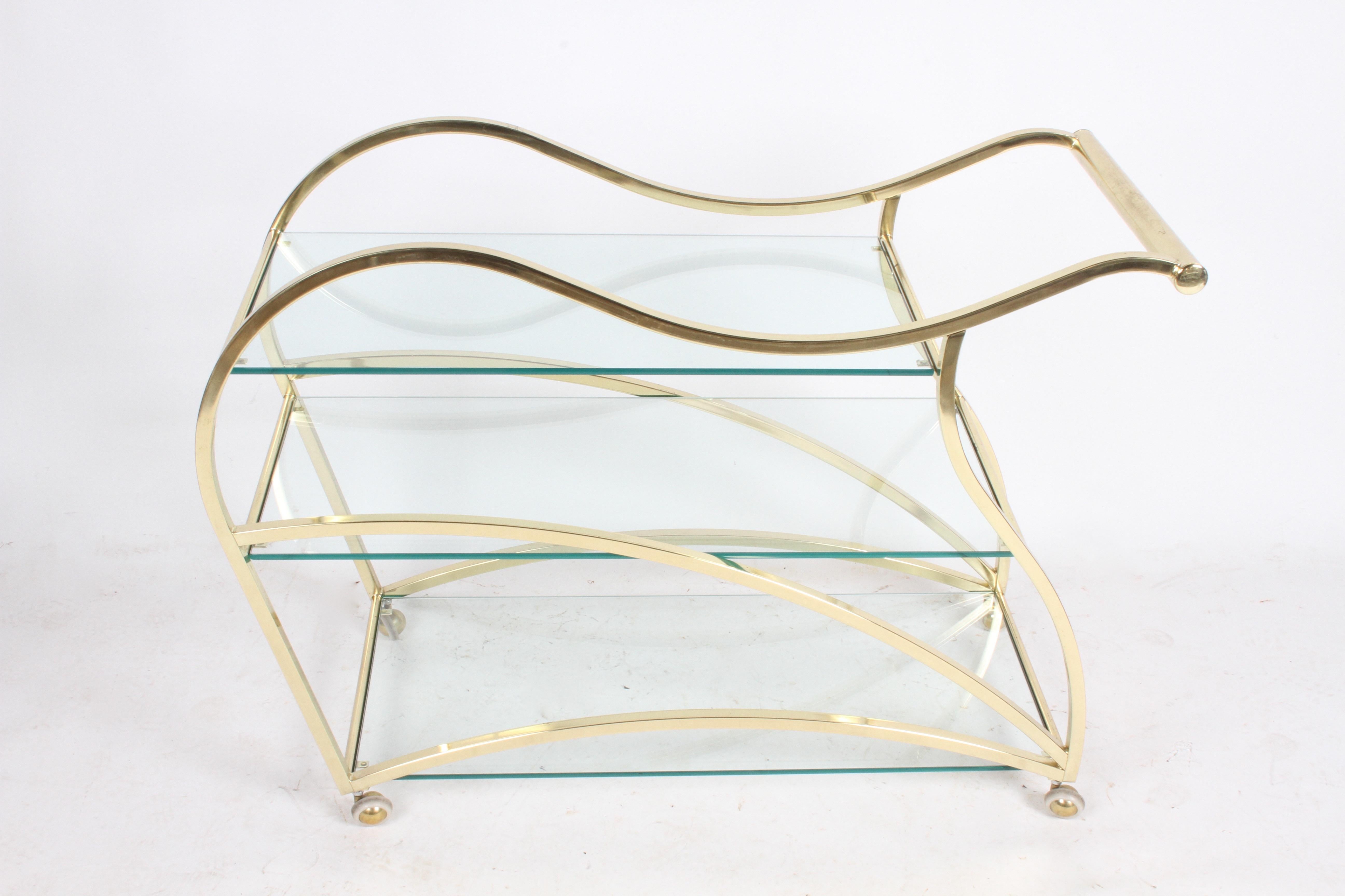 American Hollywood Regency Design Institute of America Brass & Glass Sculptural Bar Cart 