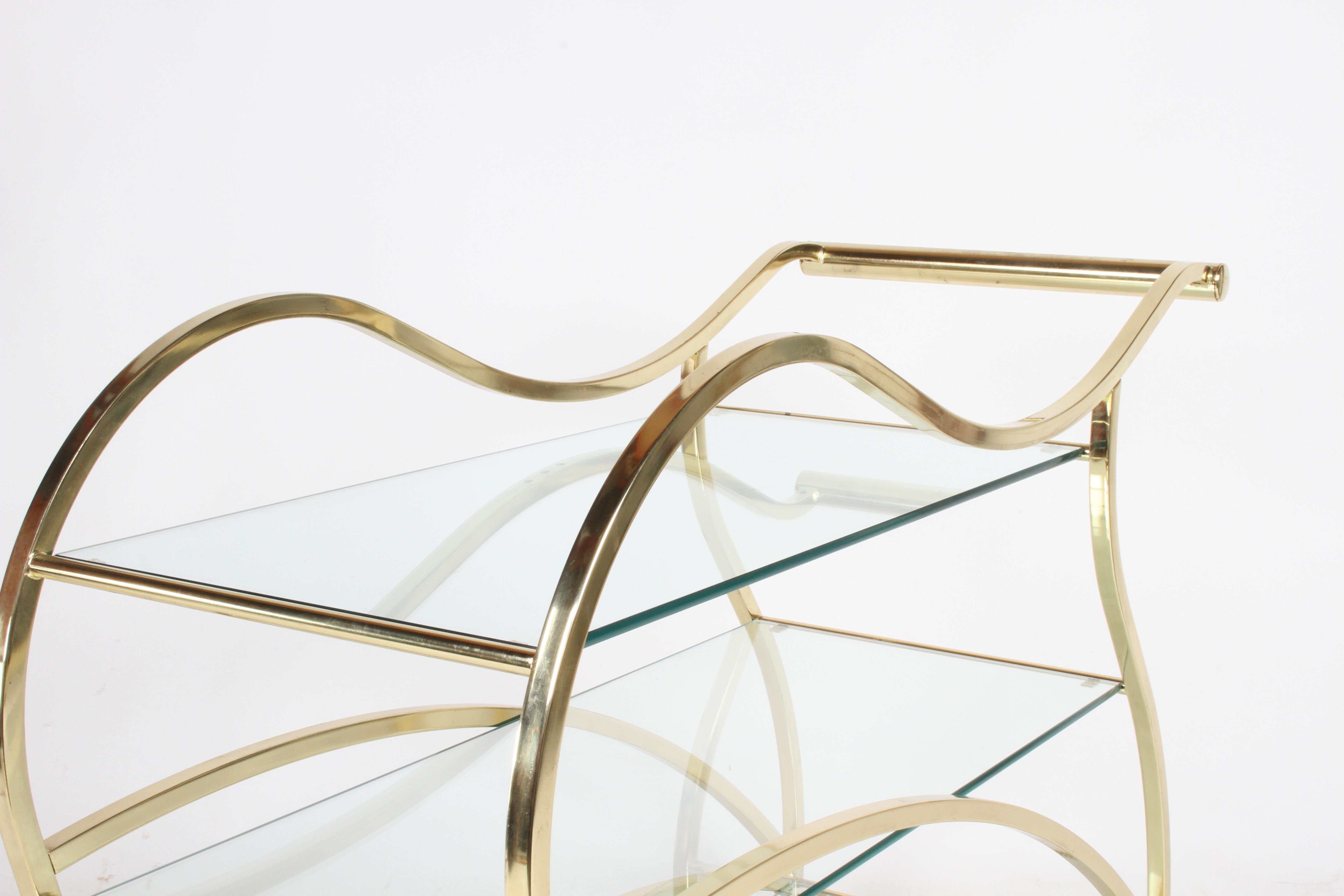 Hollywood Regency Design Institute of America Brass & Glass Sculptural Bar Cart In Good Condition In St. Louis, MO
