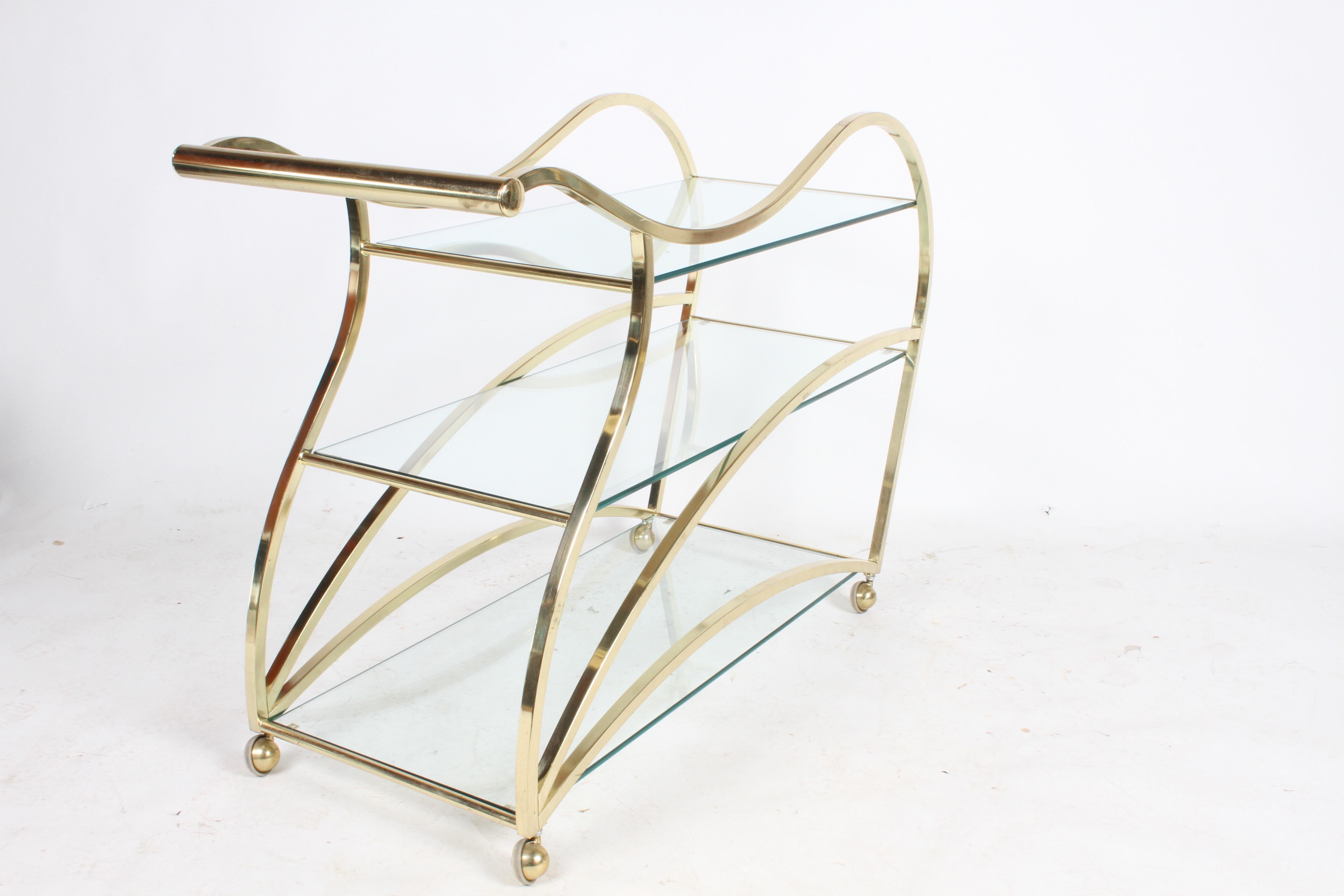 Late 20th Century Hollywood Regency Design Institute of America Brass & Glass Sculptural Bar Cart 