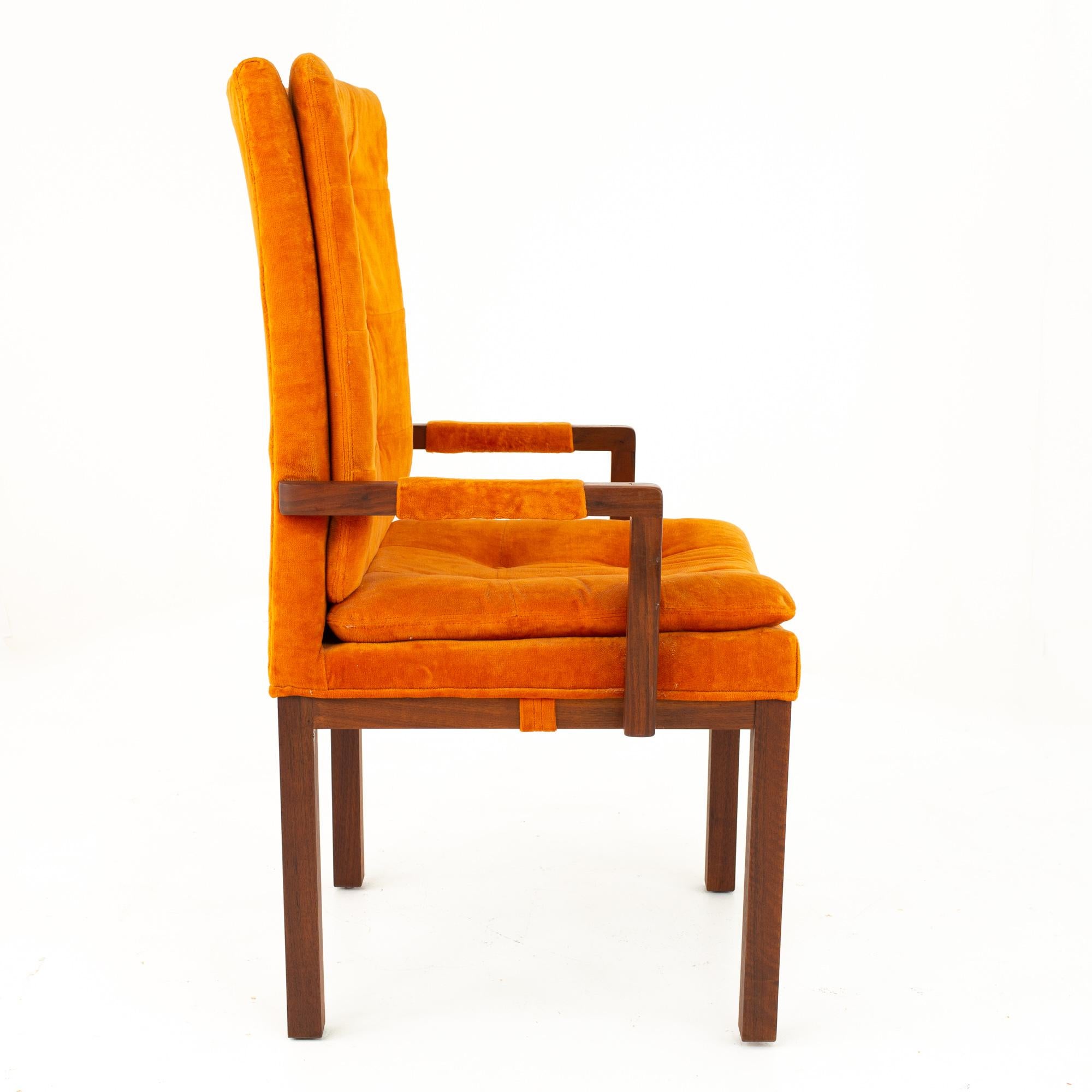 Milo Baughman Style Dillingham Orange and Walnut Upholstered Dining Chairs - Set 2