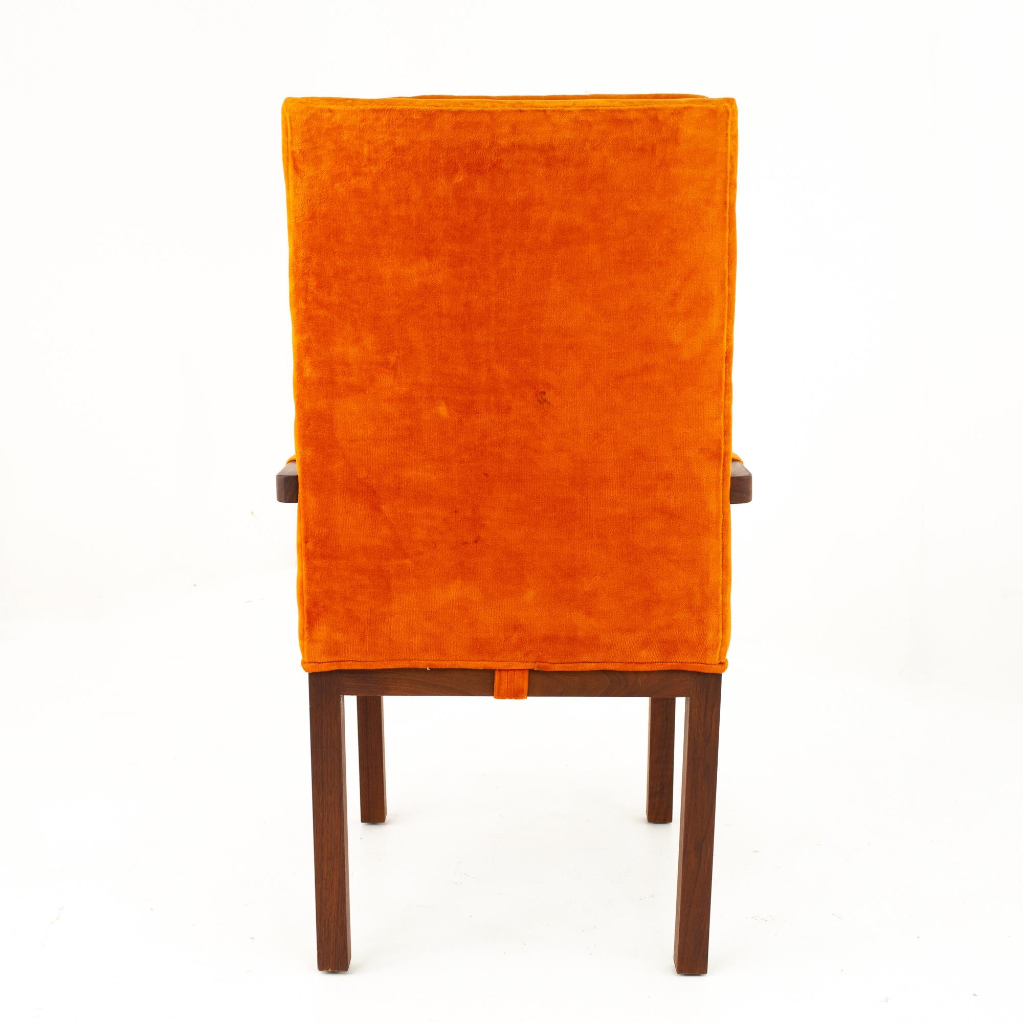 Milo Baughman Style Dillingham Orange and Walnut Upholstered Dining Chairs - Set 3