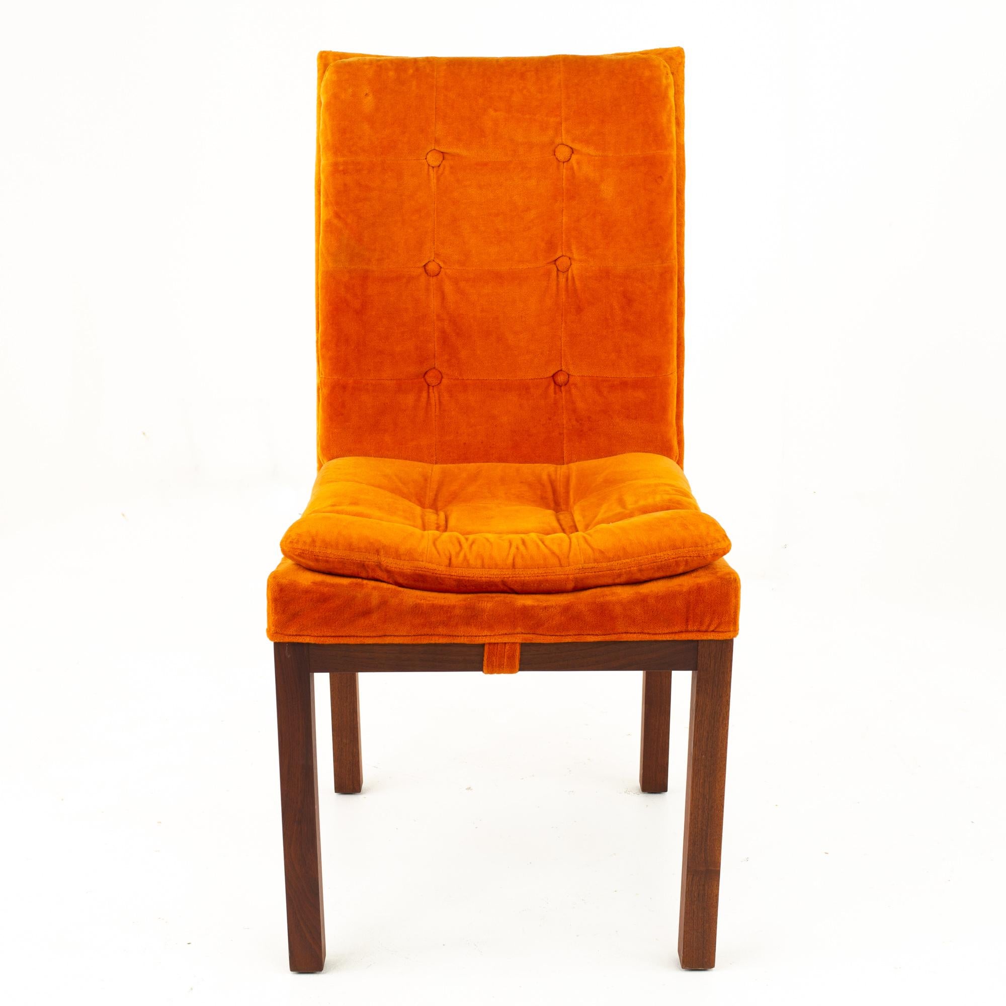 Milo Baughman Style Dillingham Orange and Walnut Upholstered Dining Chairs - Set 4