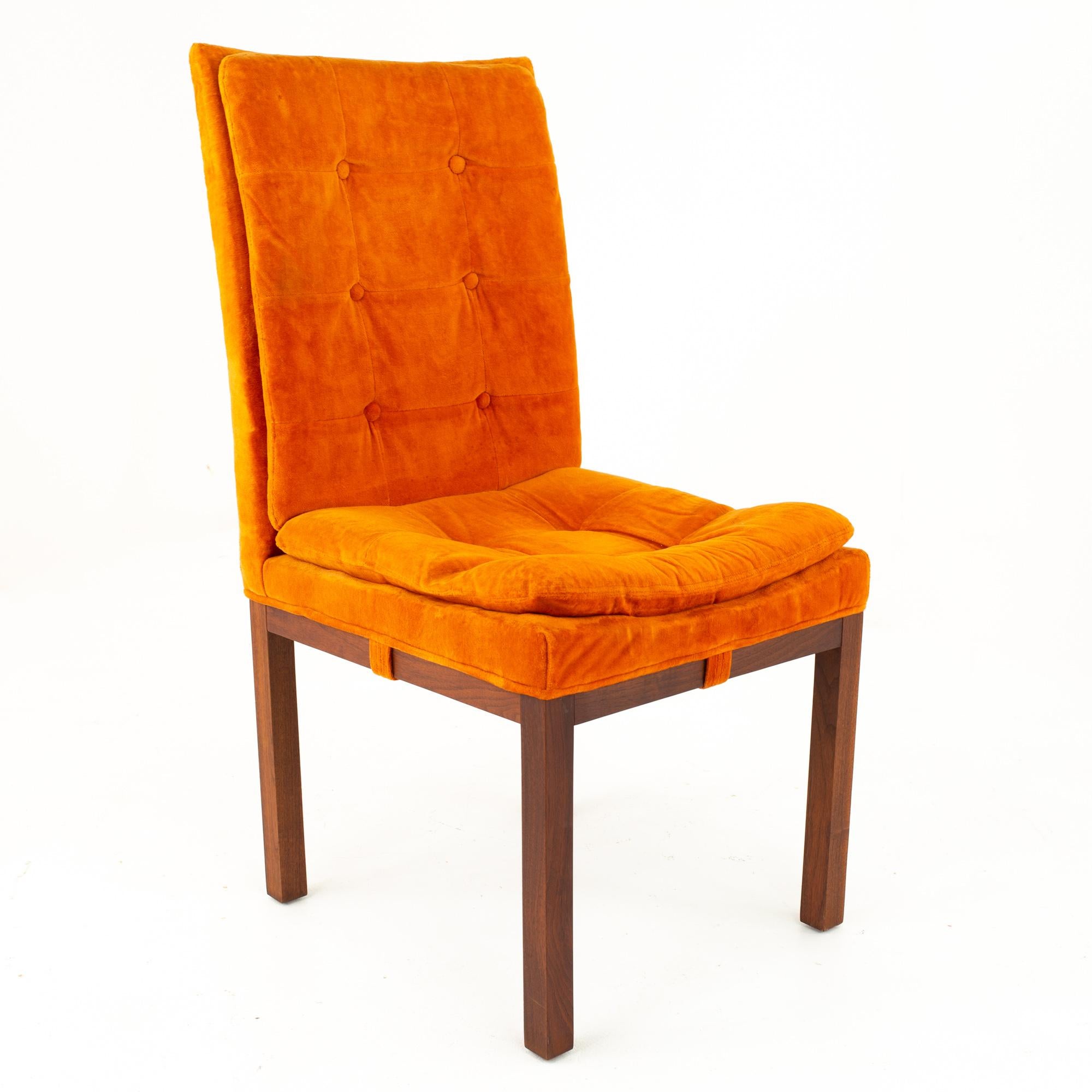 Milo Baughman Style Dillingham Orange and Walnut Upholstered Dining Chairs - Set 5