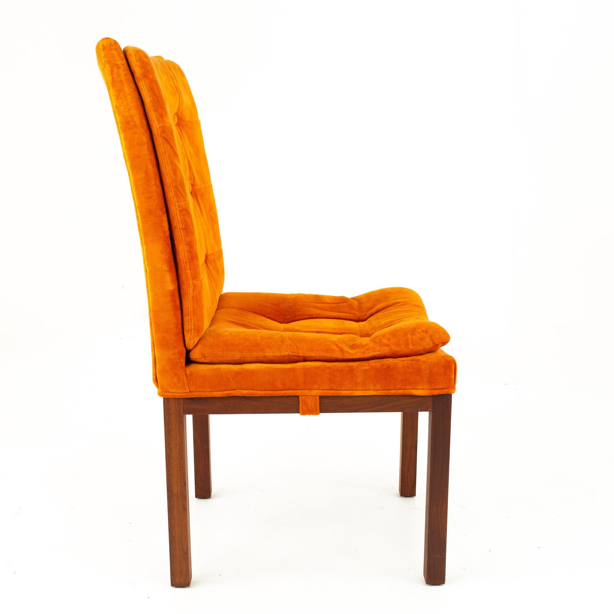 Milo Baughman Style Dillingham Orange and Walnut Upholstered Dining Chairs - Set 6