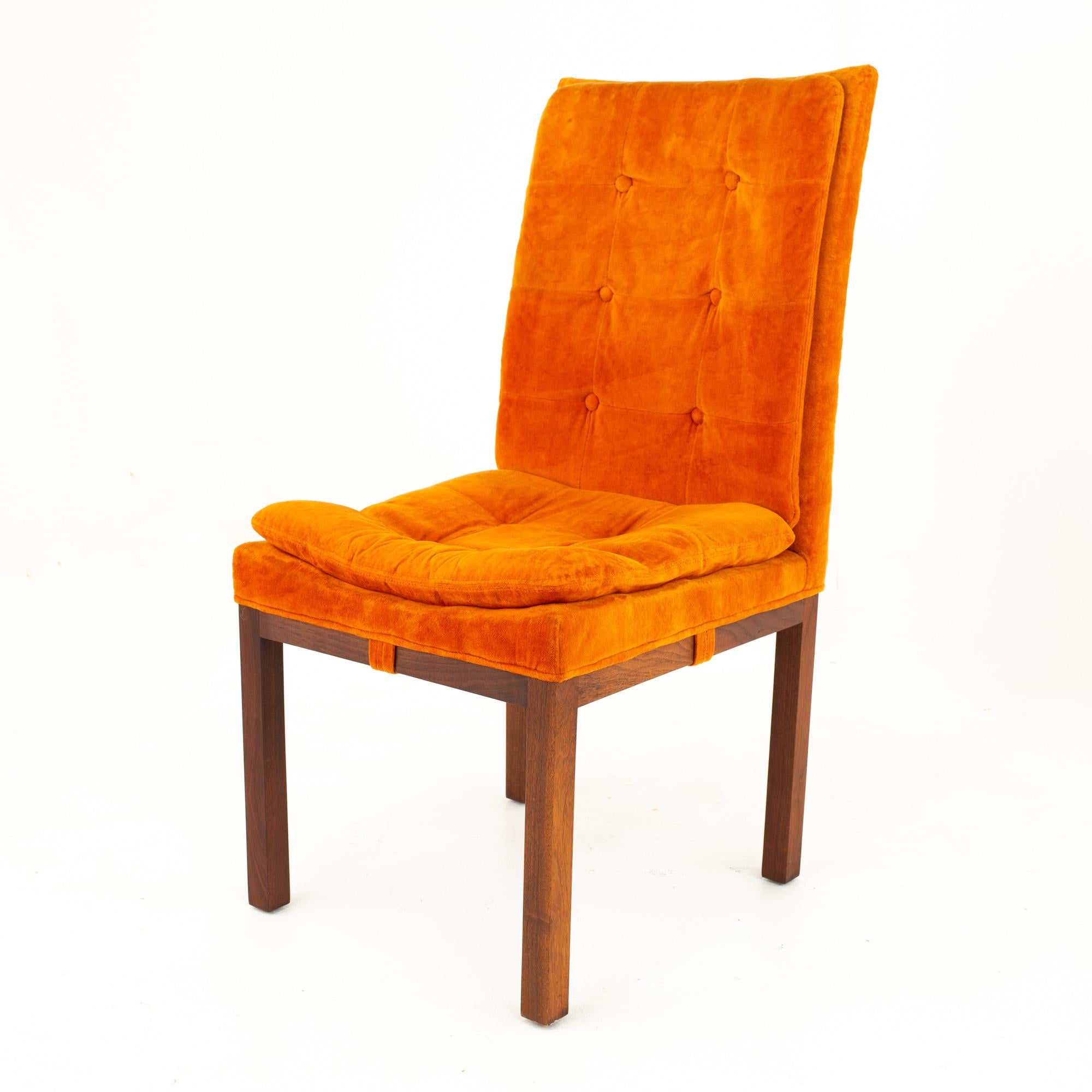 Milo Baughman Style Dillingham Orange and Walnut Upholstered Dining Chairs - Set 7