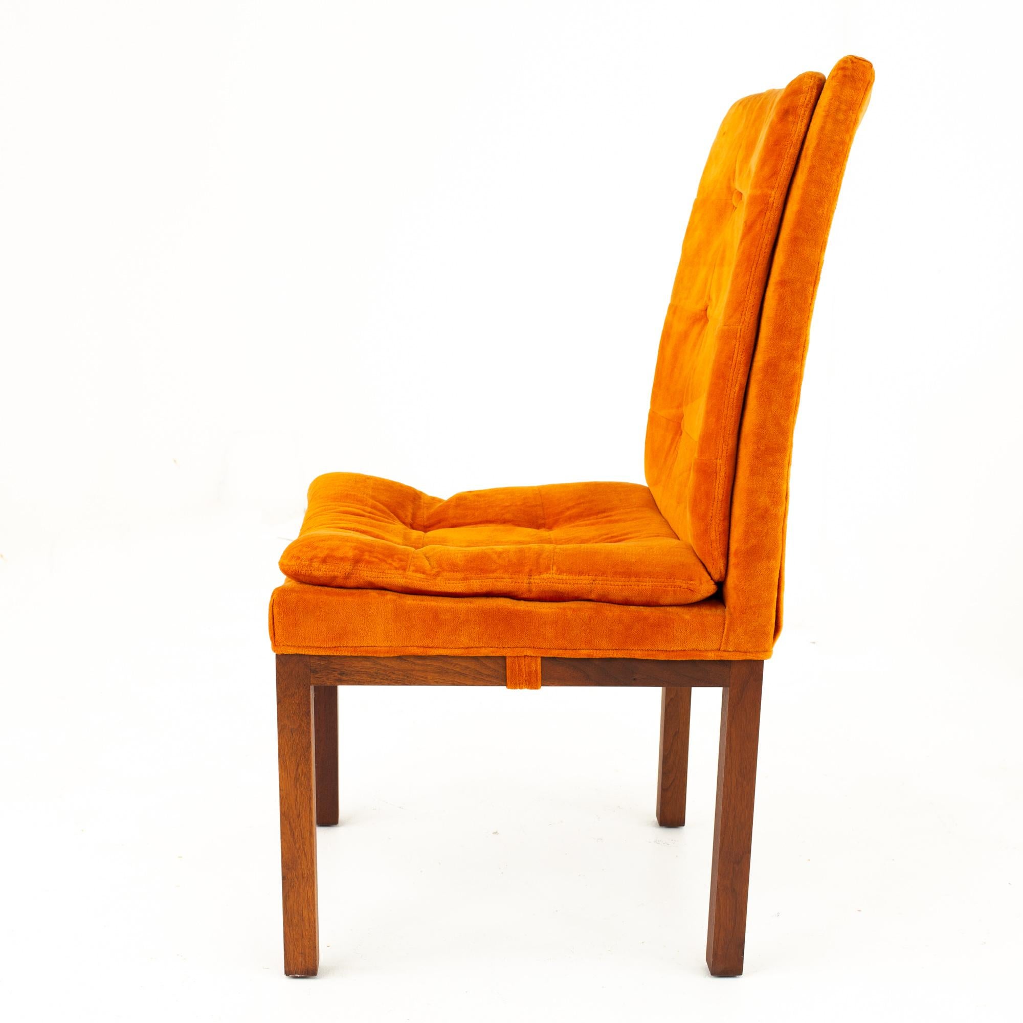 Milo Baughman Style Dillingham Orange and Walnut Upholstered Dining Chairs - Set 8