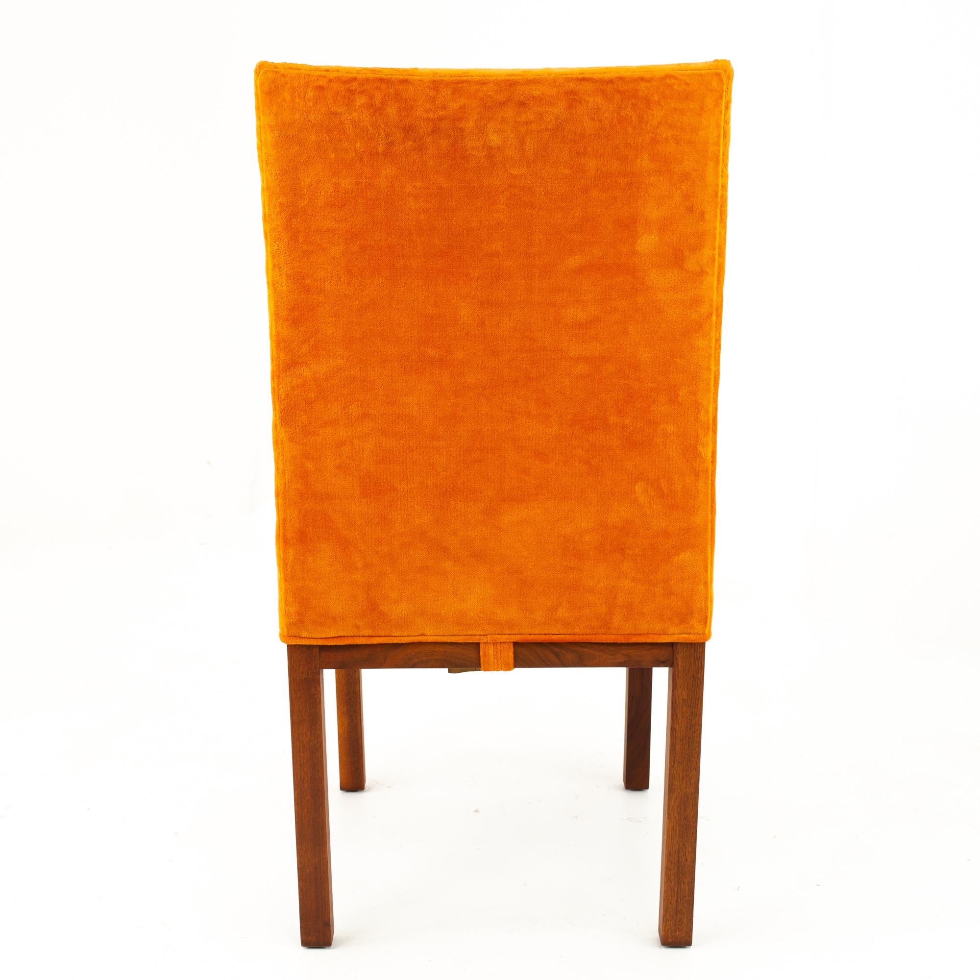 Milo Baughman Style Dillingham Orange and Walnut Upholstered Dining Chairs - Set 9