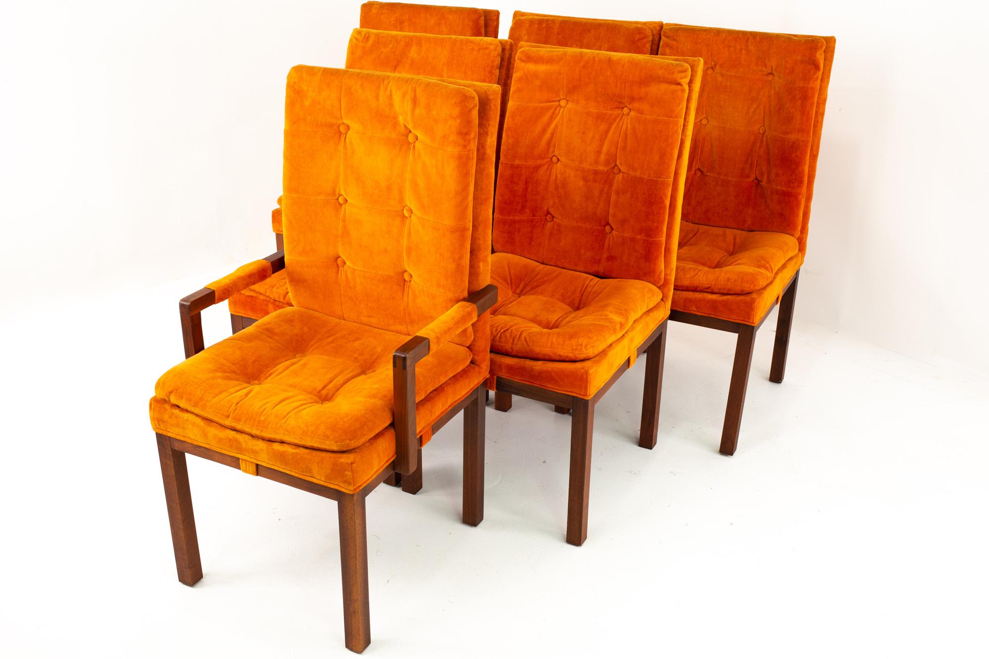Mid-Century Modern Milo Baughman Style Dillingham Orange and Walnut Upholstered Dining Chairs - Set